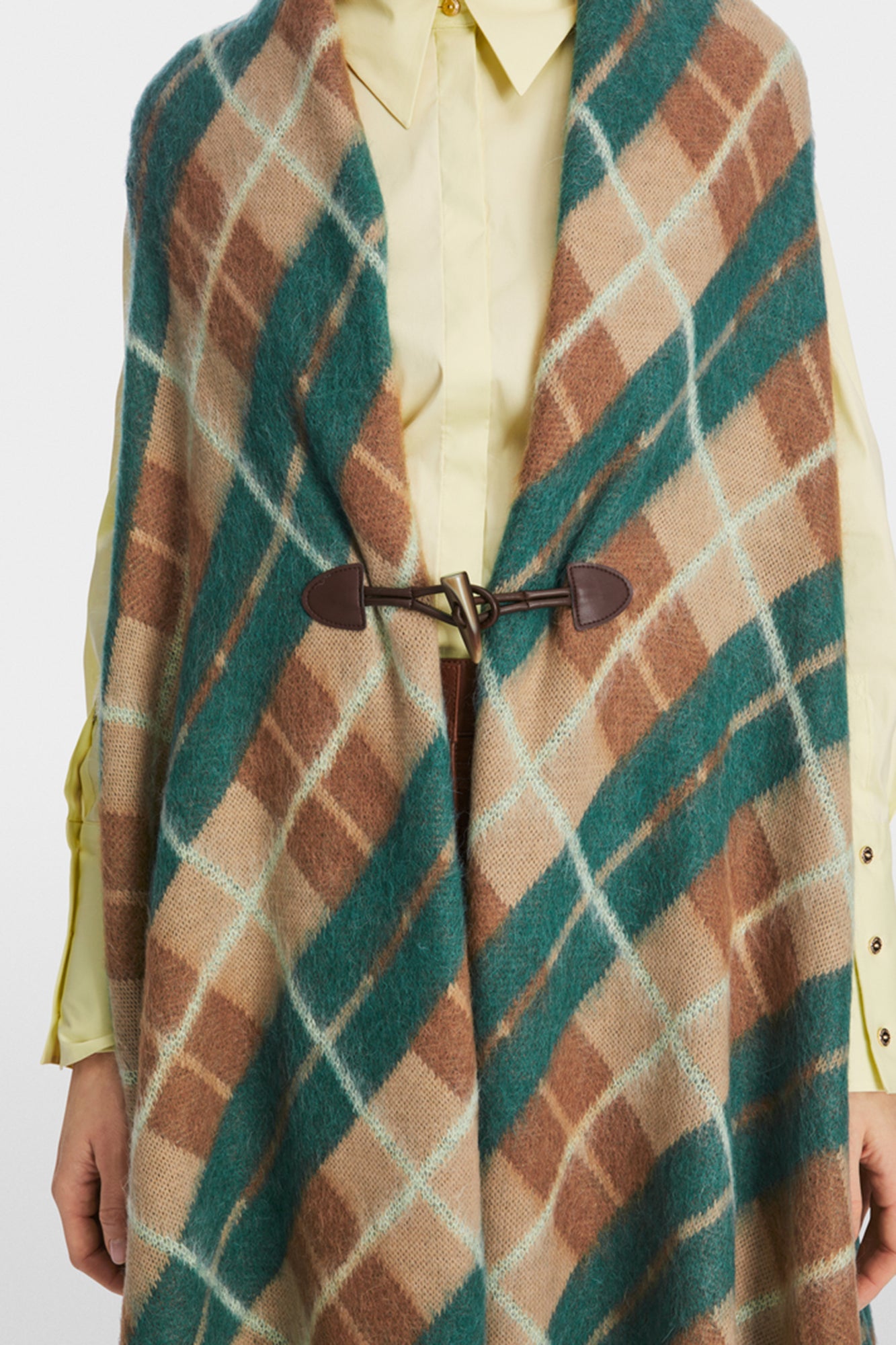 Luxury Reimagined Check Cape Knitted in Germany Spice