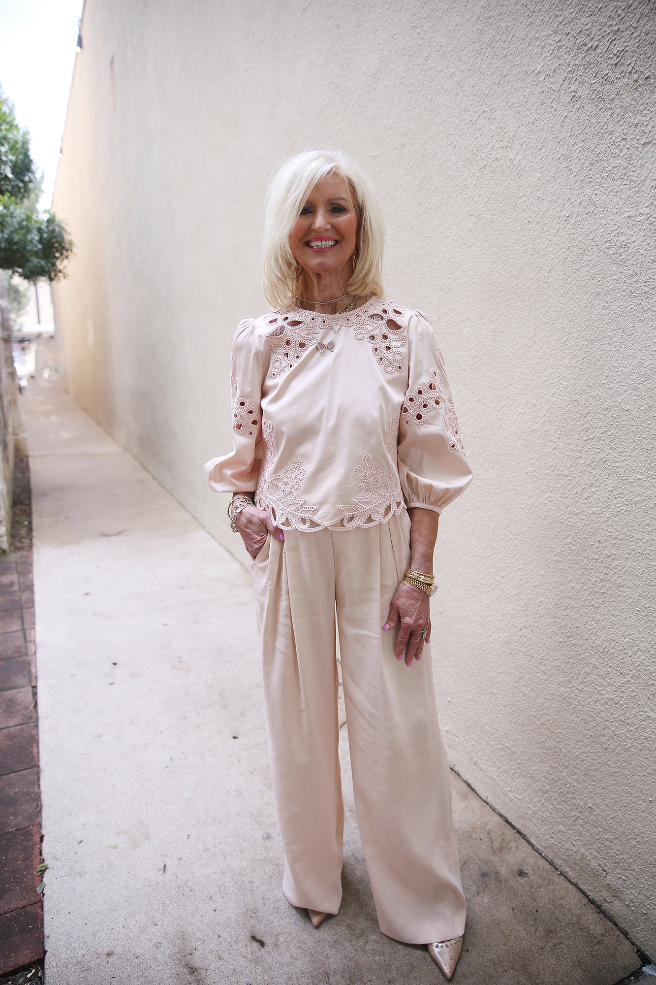 Ourika Gardens Short Cotton Eyelet Embroidery Blouse Soft Rose