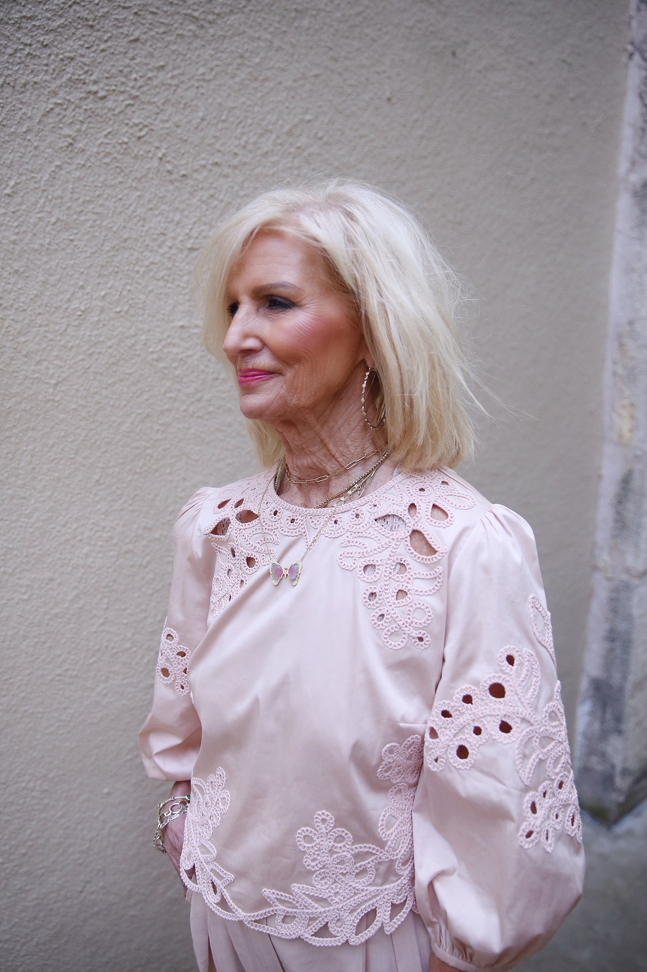 Ourika Gardens Short Cotton Eyelet Embroidery Blouse Soft Rose