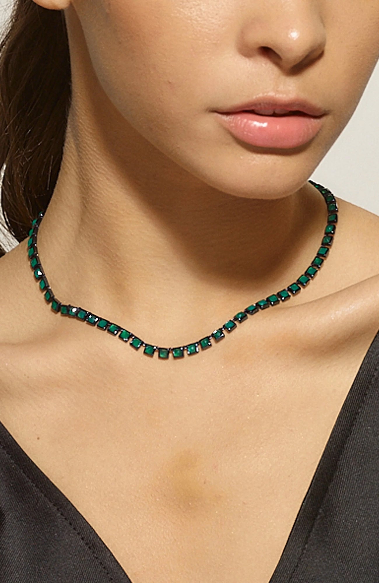 Mini Tile Rivière Necklace Green Onyx