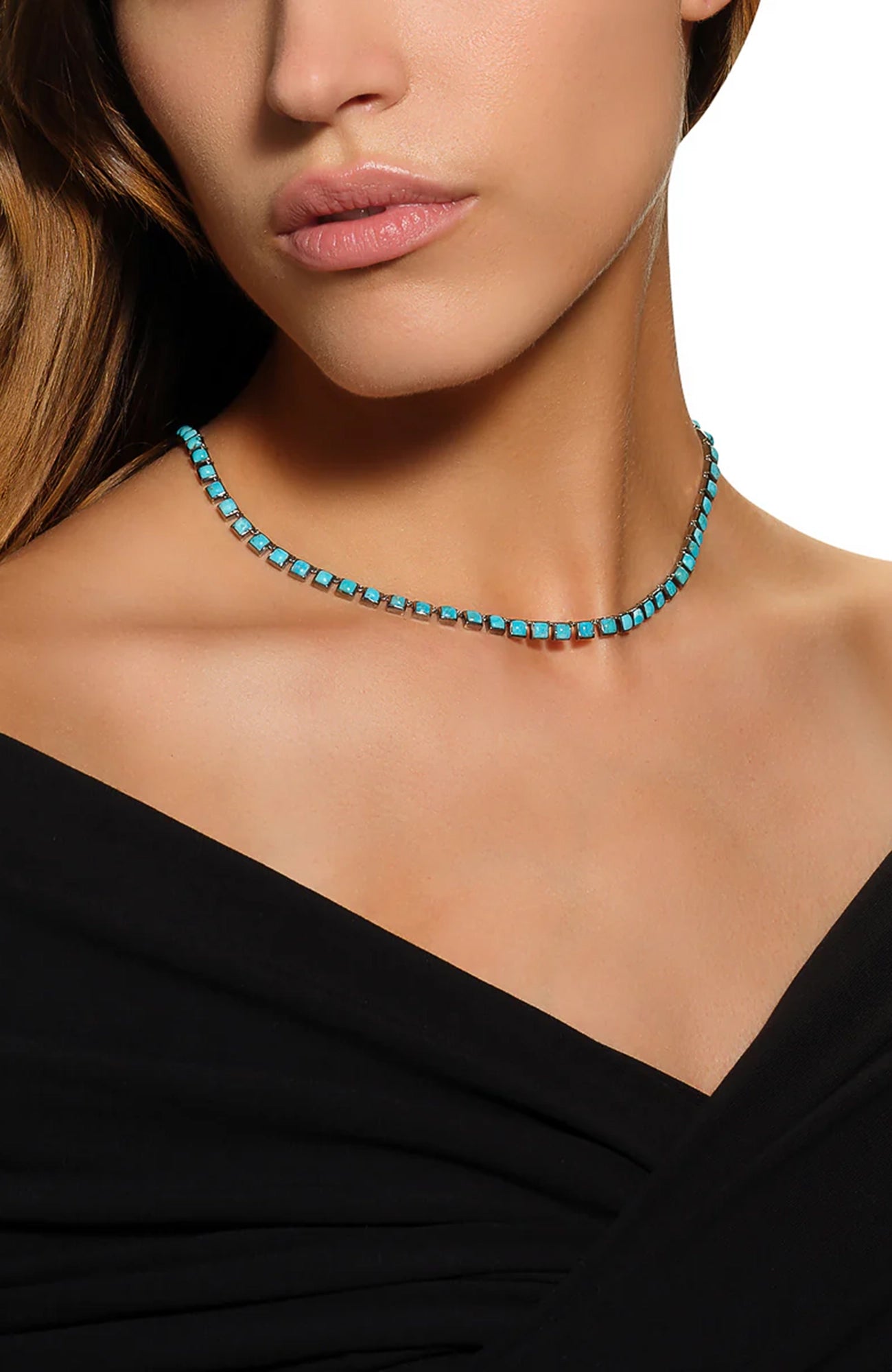 Mini Tile Rivière Necklace Turquoise