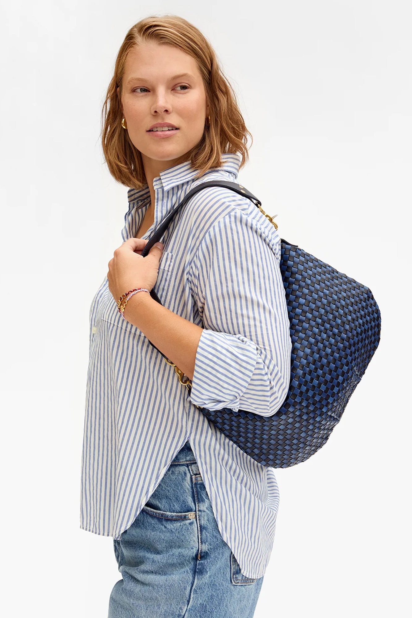 Moyen Messenger Handbag Dark Blue Woven Checker