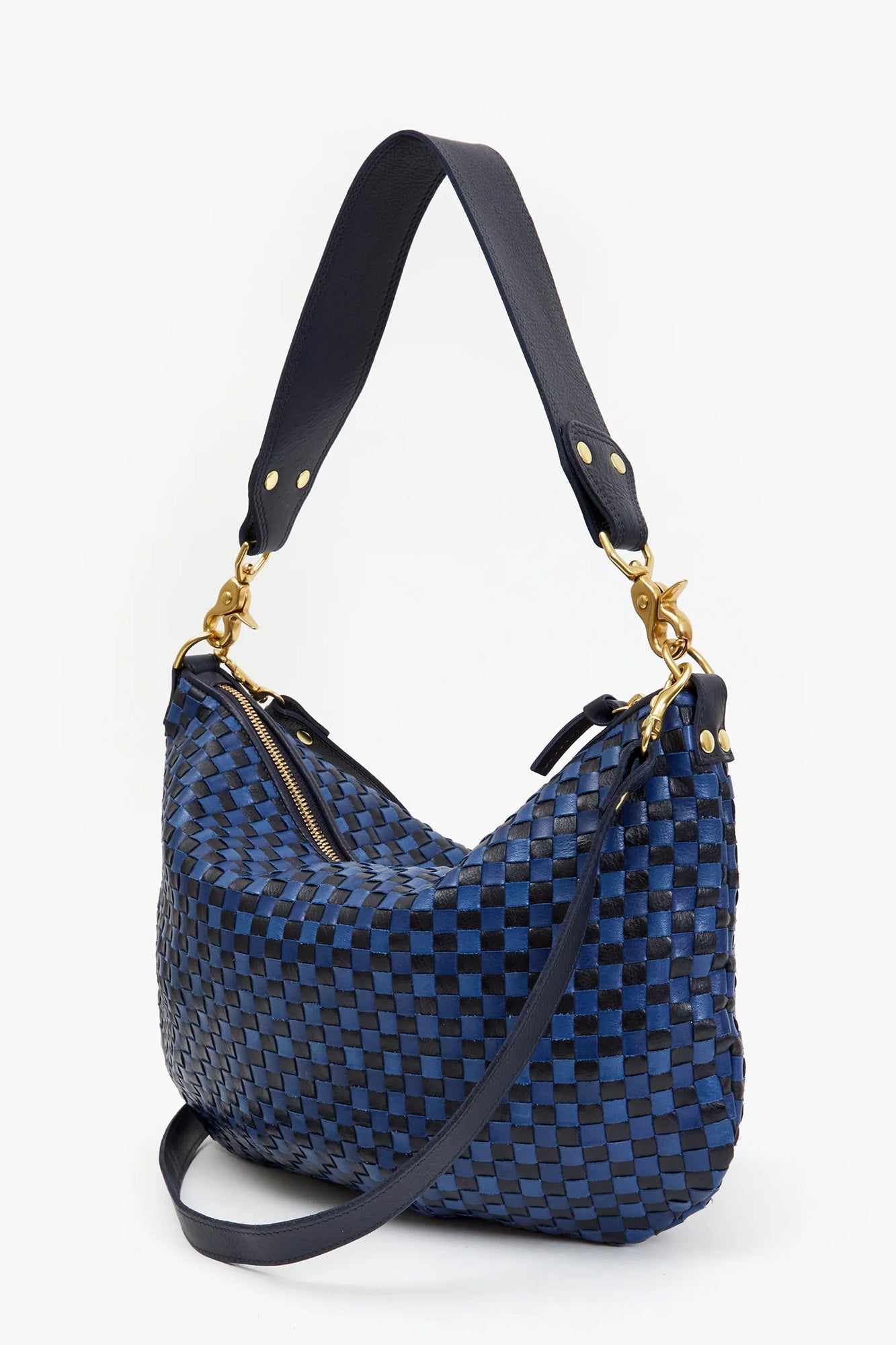 Moyen Messenger Handbag Dark Blue Woven Checker