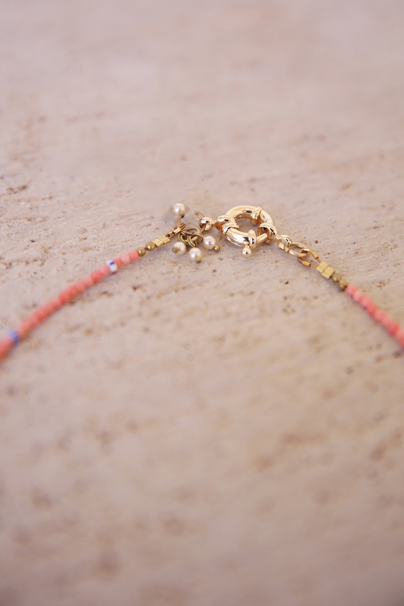 Necklace of Pink Coral w/ African Trade Beads + Heart Charm