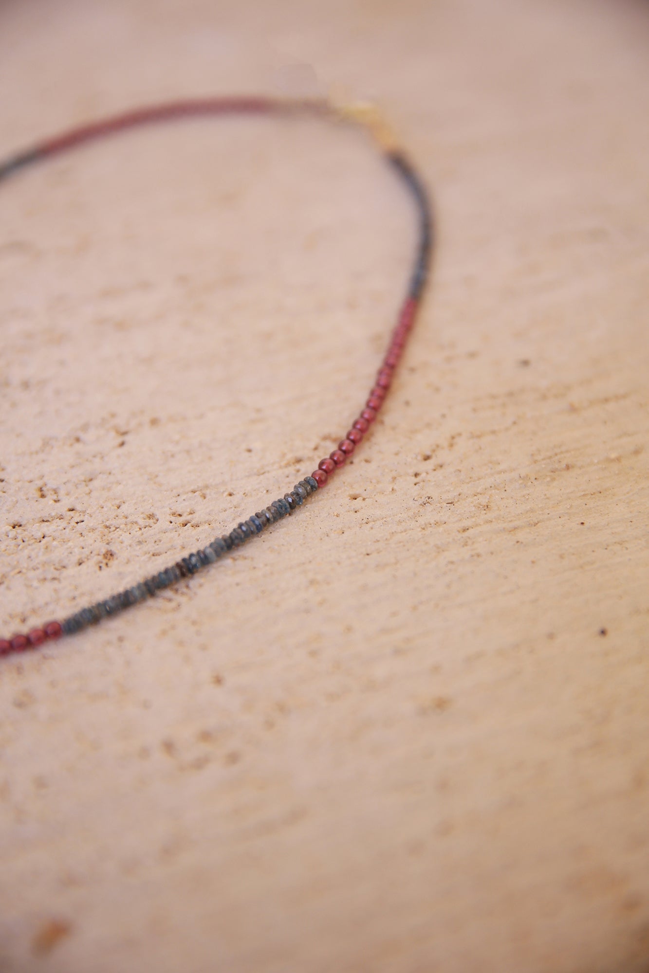 Necklace of Purple Garnet + Kyanite w/ 4 charms, inc. Ruby, Strawberry Quartz, Labradorite. Brass + 18K Gold Plated Findings