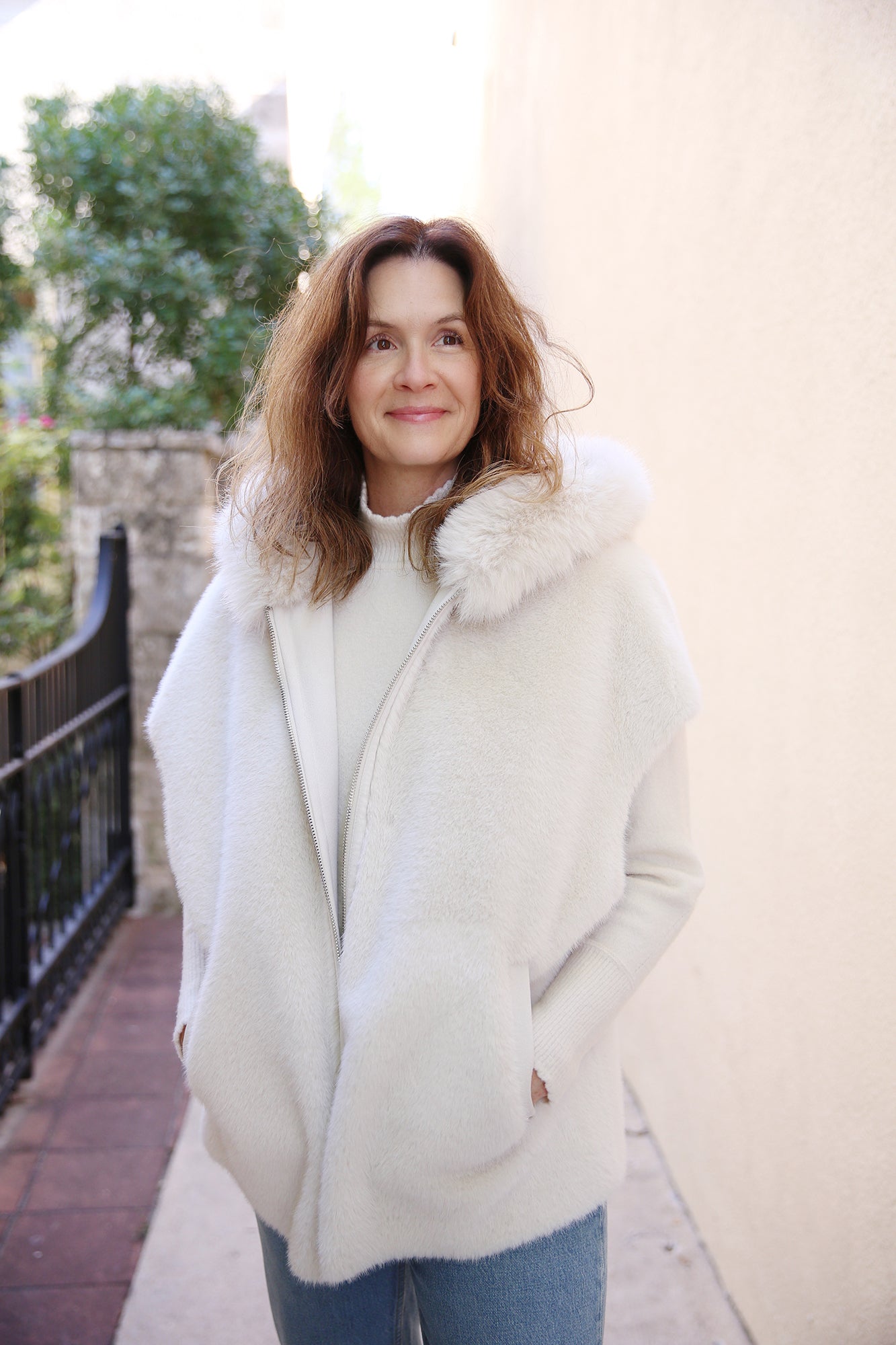 Out Of The Woods Oversized Hooded Vest in Fun Fur Smoke