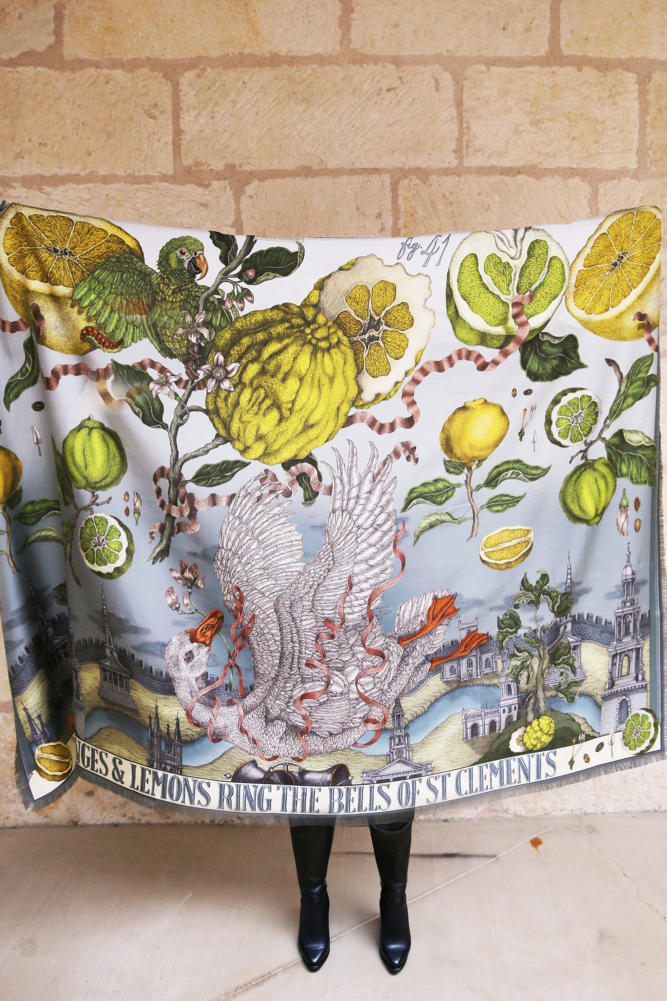 Oranges and Lemons 100% Silk Twill Rectangular Scarf 135cm x 195cm