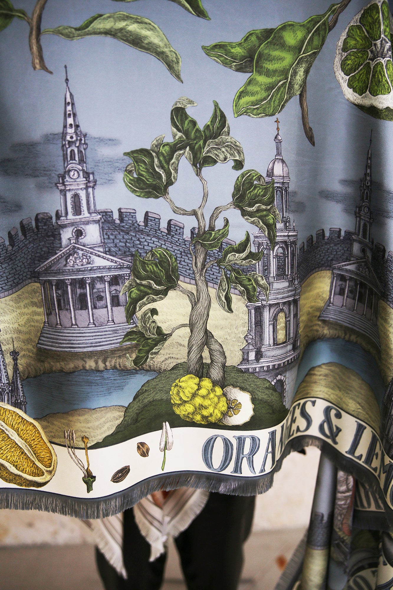 Oranges and Lemons 100% Silk Twill Rectangular Scarf 135cm x 195cm