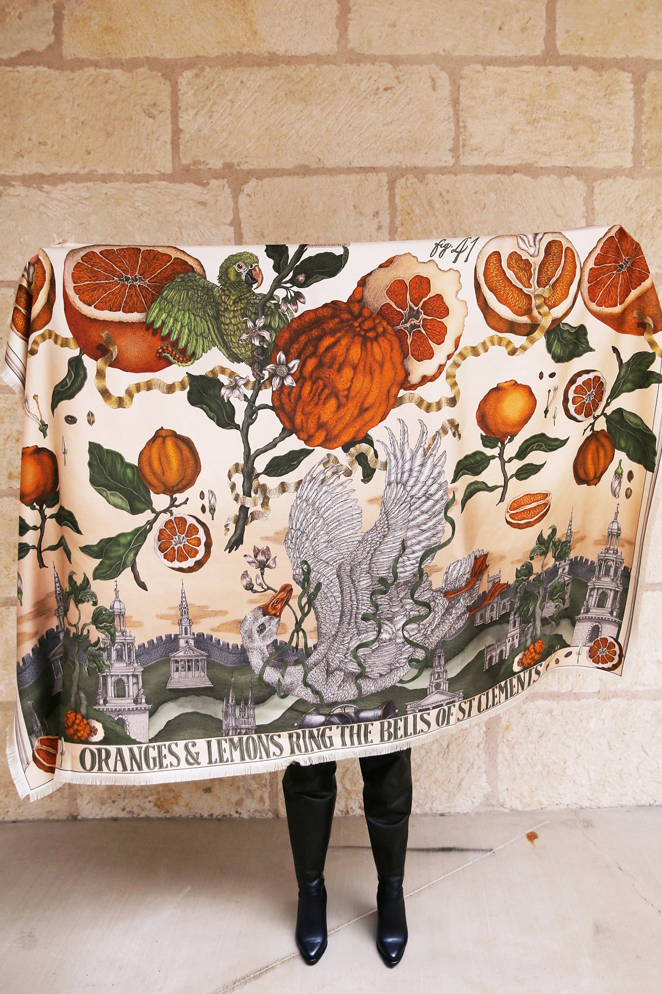 Oranges and Lemons 100% Silk Twill Rectangular Scarf 135cm x 195cm