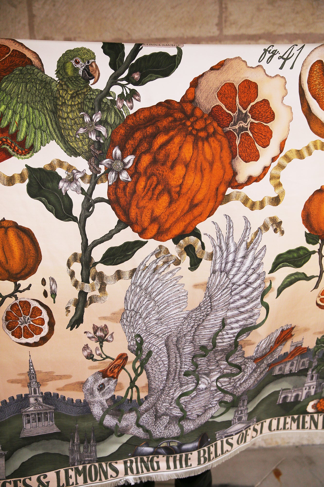 Oranges and Lemons 100% Silk Twill Rectangular Scarf 135cm x 195cm