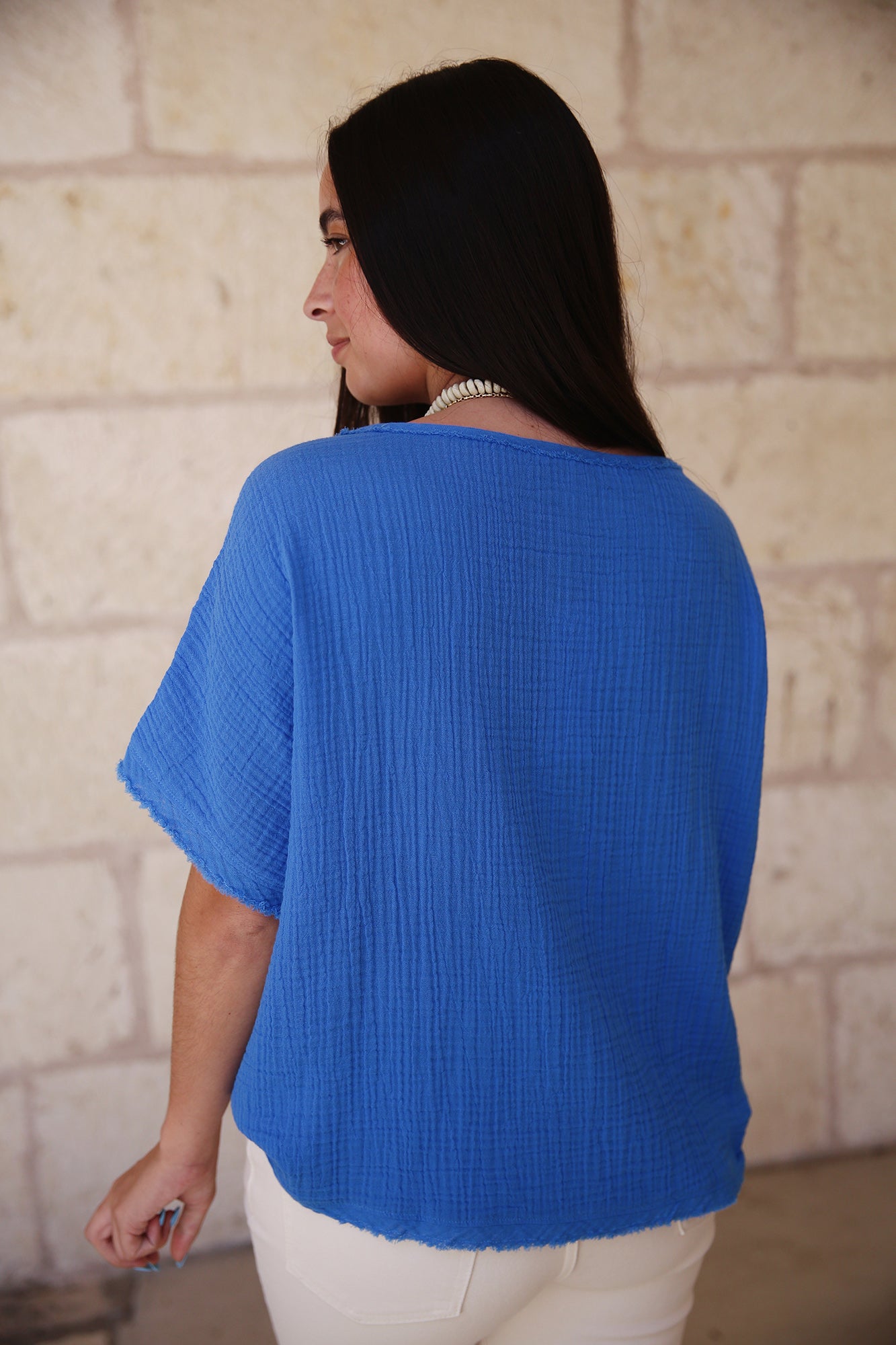 Organic Cotton Lofty Gauze Bateau Neck Top Calypso