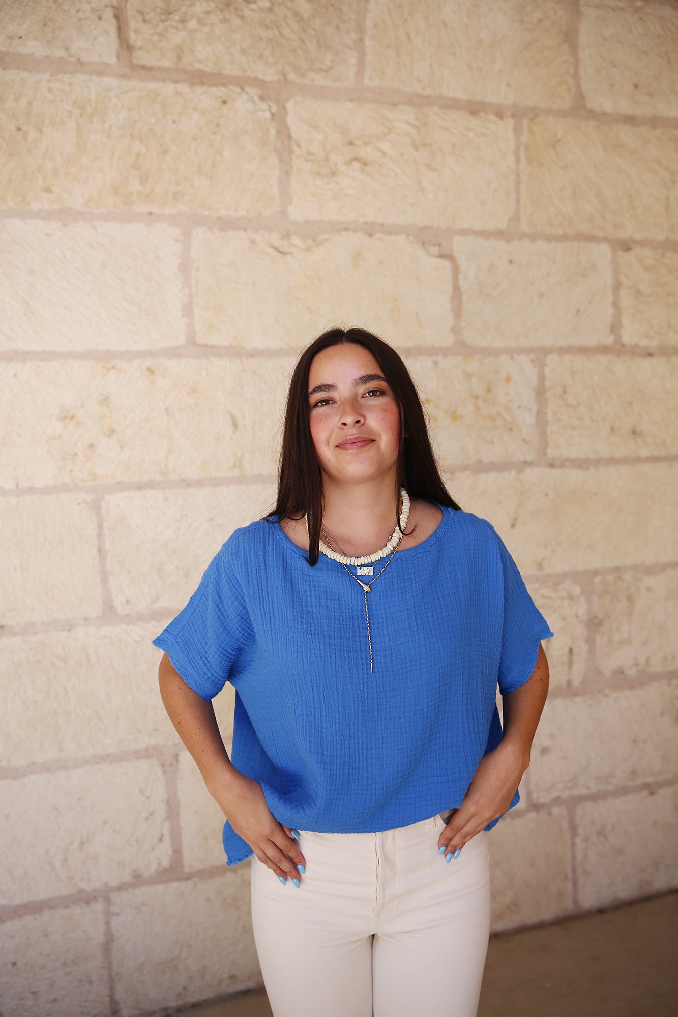 Organic Cotton Lofty Gauze Bateau Neck Top Calypso