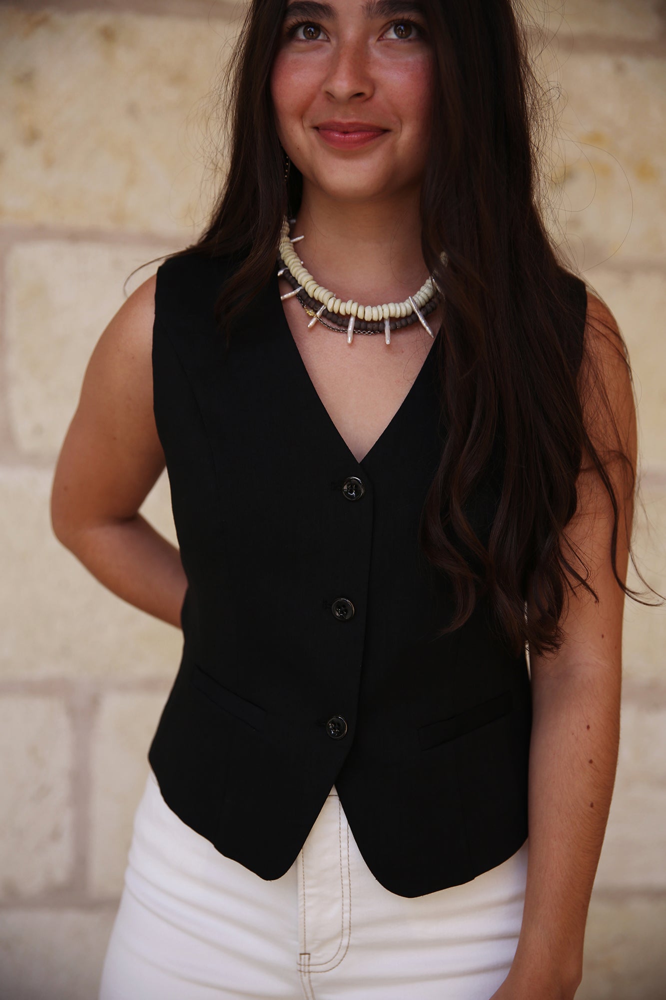 Ourika Gardens Close-Fitting Waistcoat Black