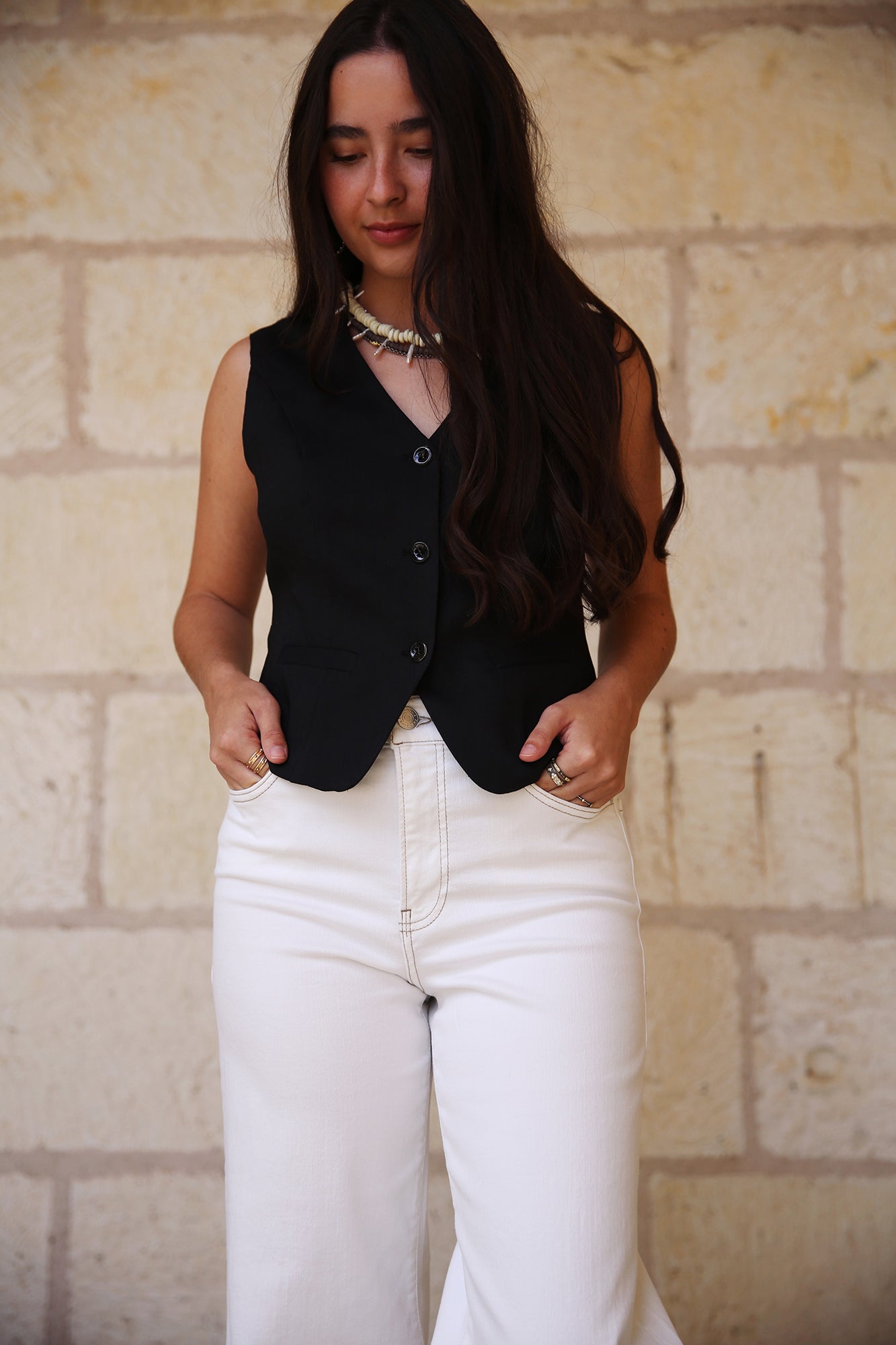 Ourika Gardens Close-Fitting Waistcoat Black