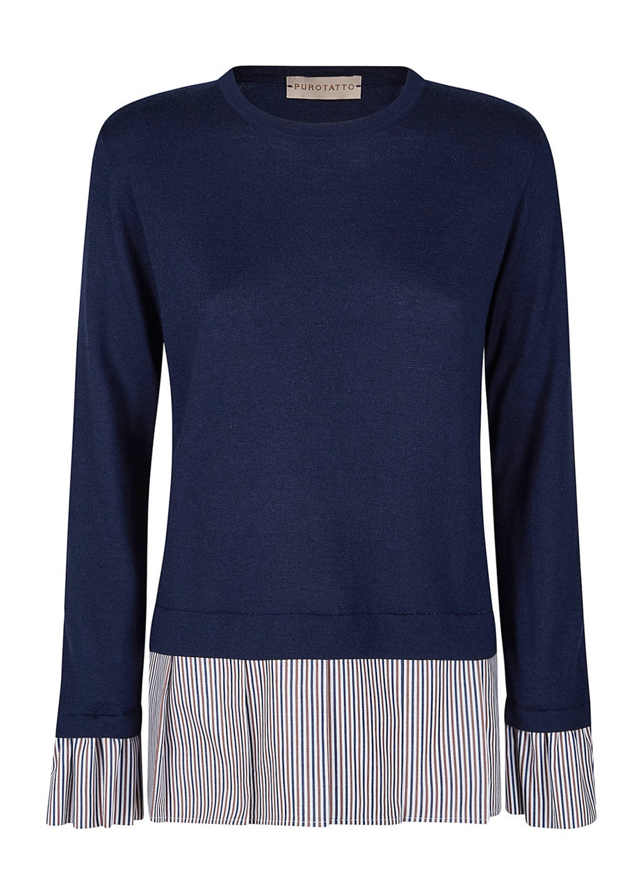 Round Neck With Waist and Cuff Detail Sweater