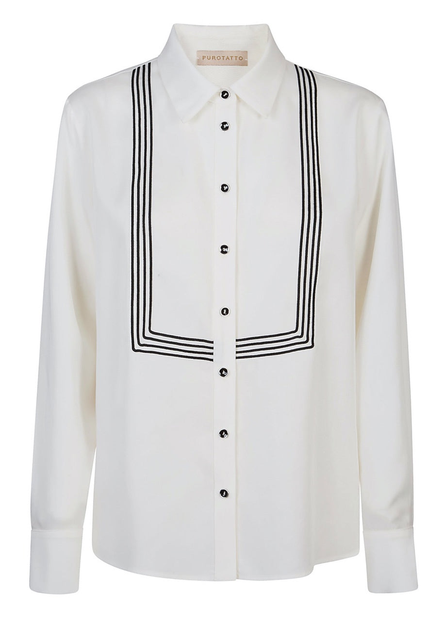 Shirt in Lyocell With Black Stripe Detail