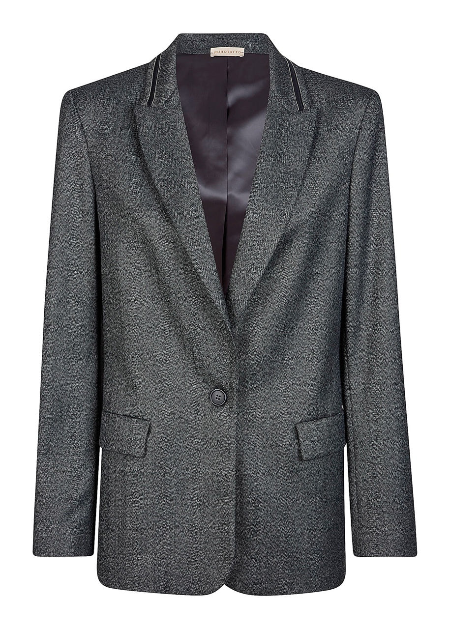 Herringbone Blazer With Detailed Collar