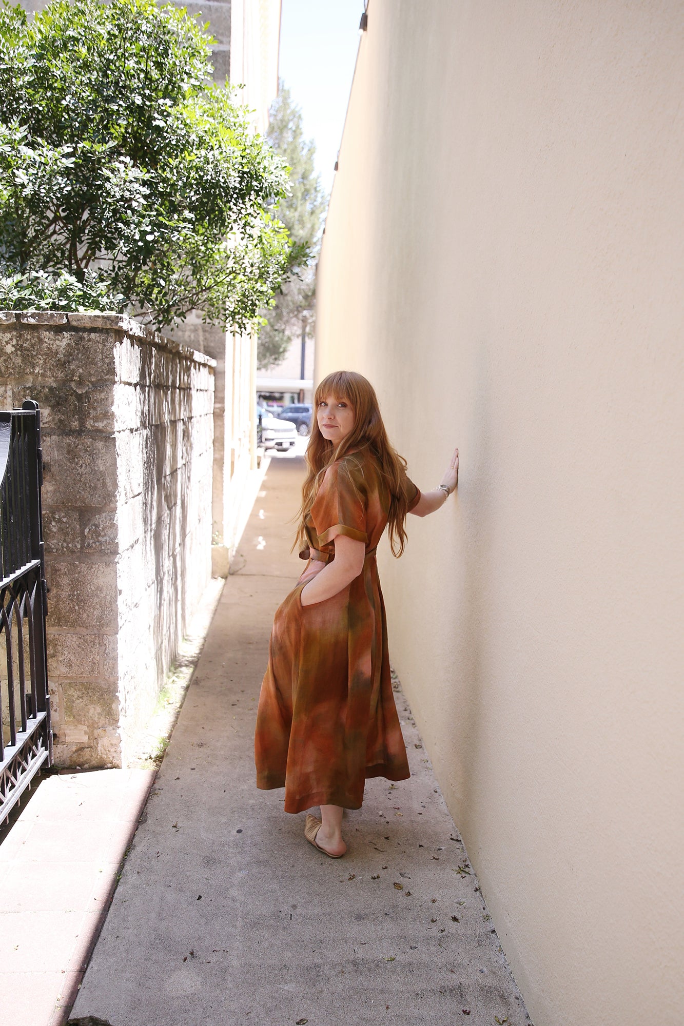 Pastel Print Gemma Cloth Voile Belted Shirtdress Red Ochre Multi