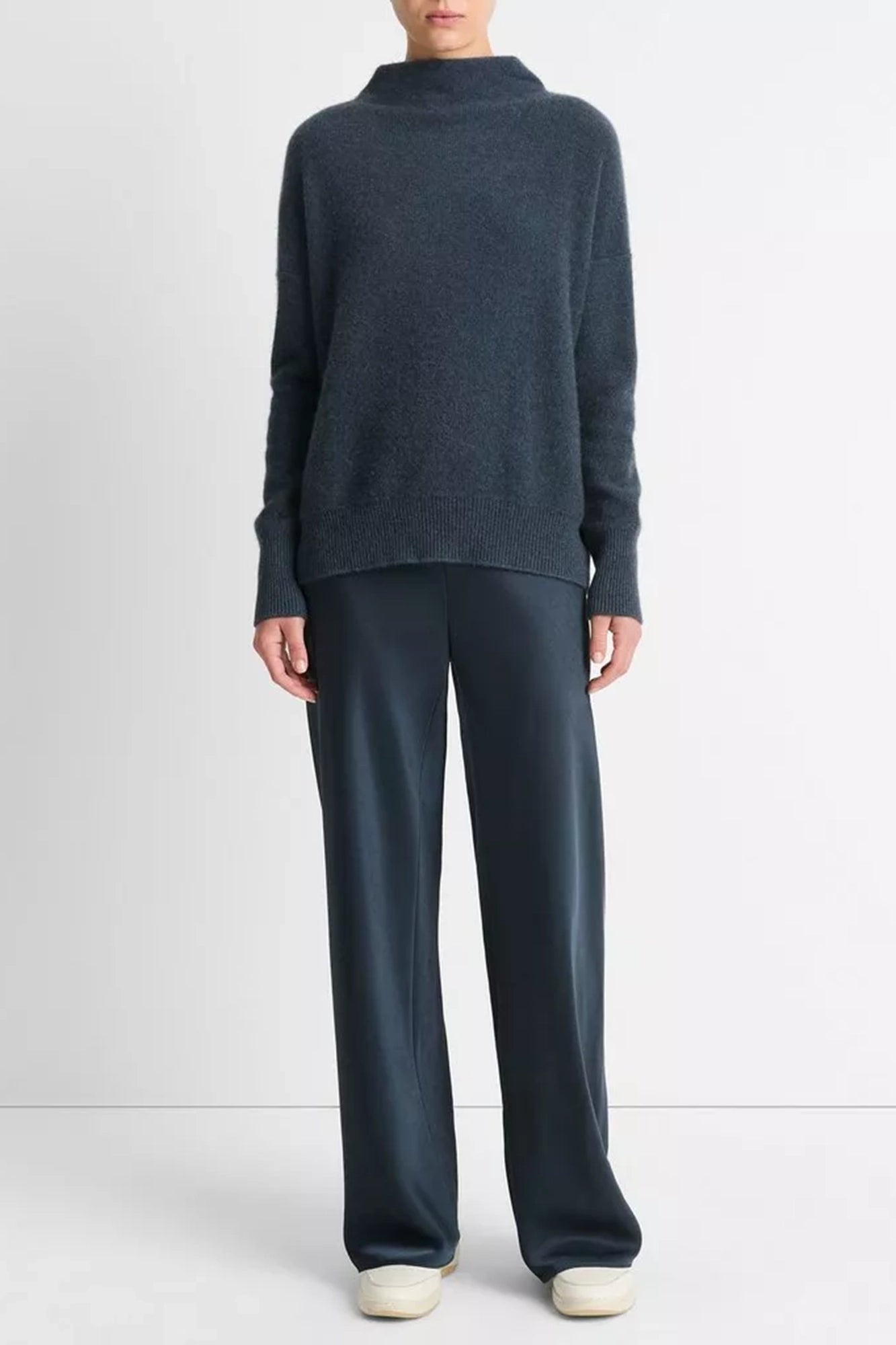 Plush Cashmere Funnel Neck Sweater Heather Tide Stone