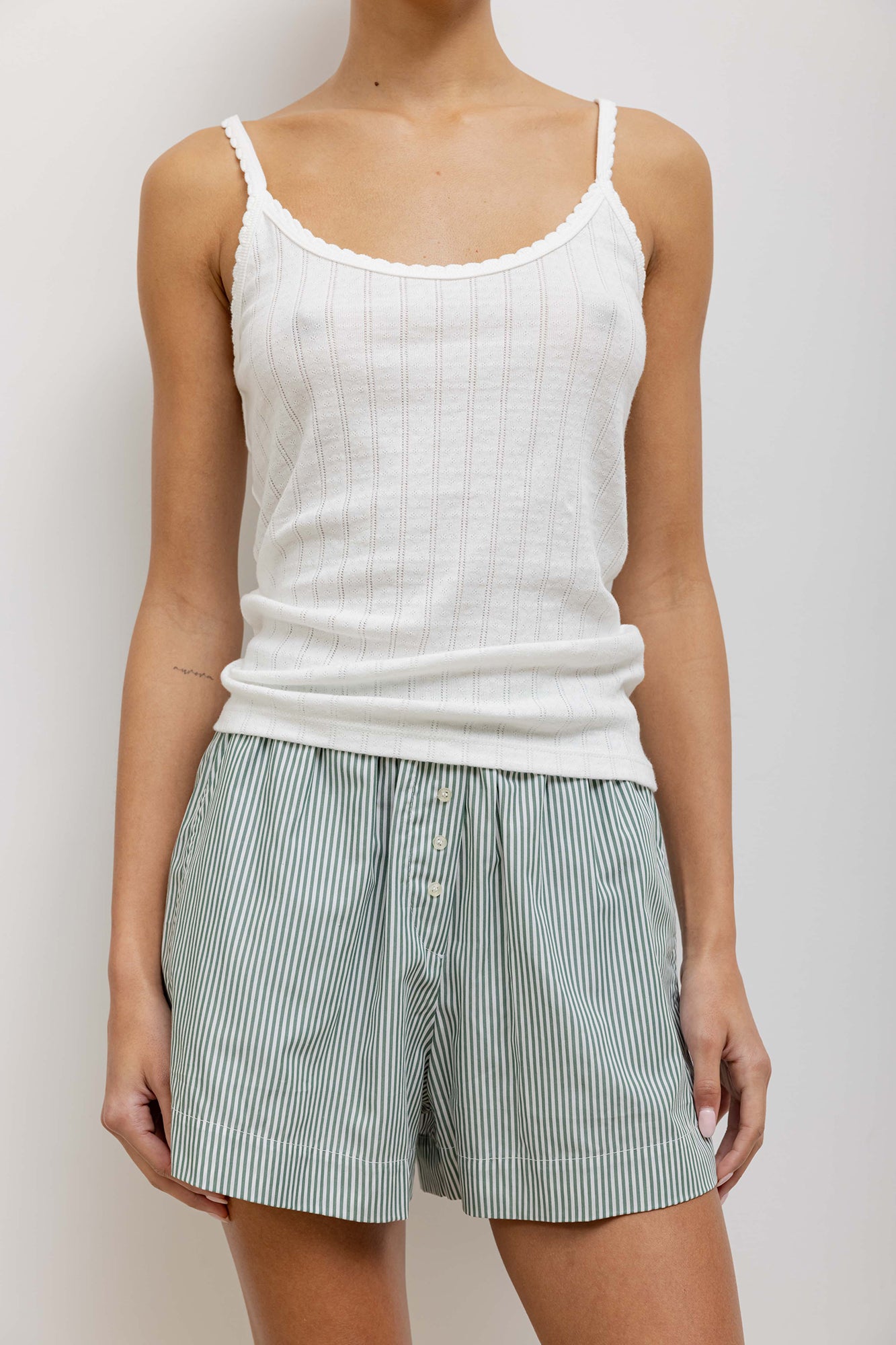 Pointelle Spaghetti Strap Tank White