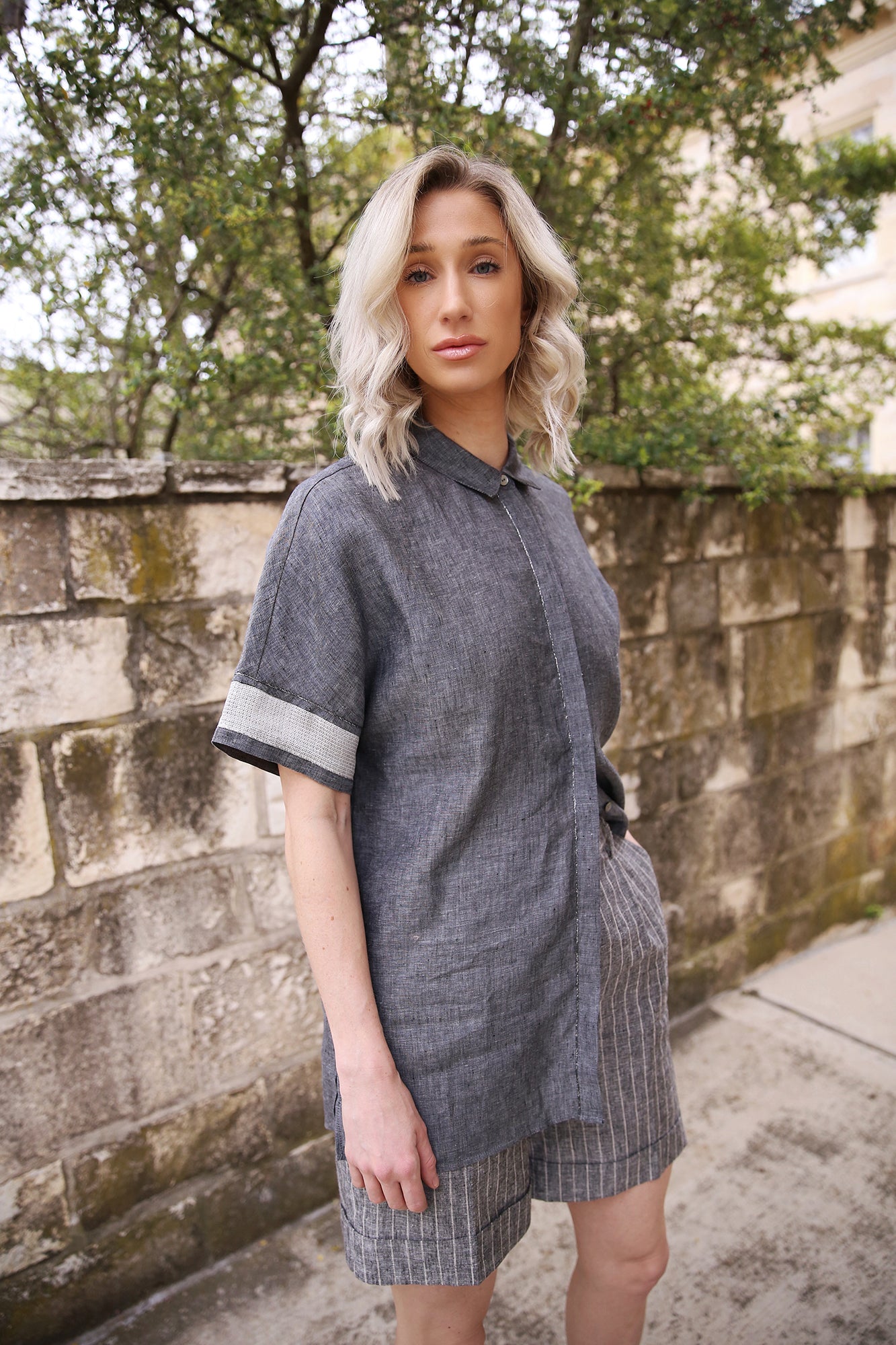 Detail On Short Sleeve Linen Button Down Shirt