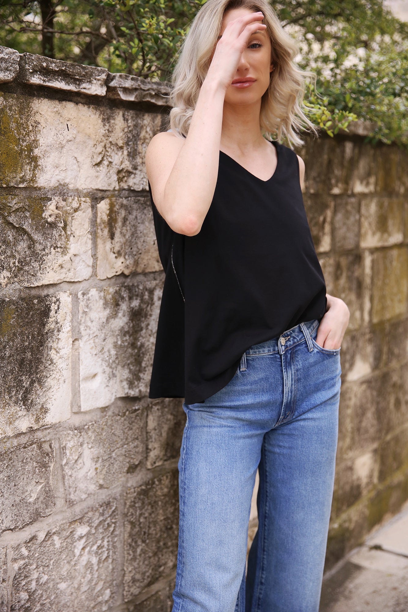 Shoulder and Side Detail Black Tank Top