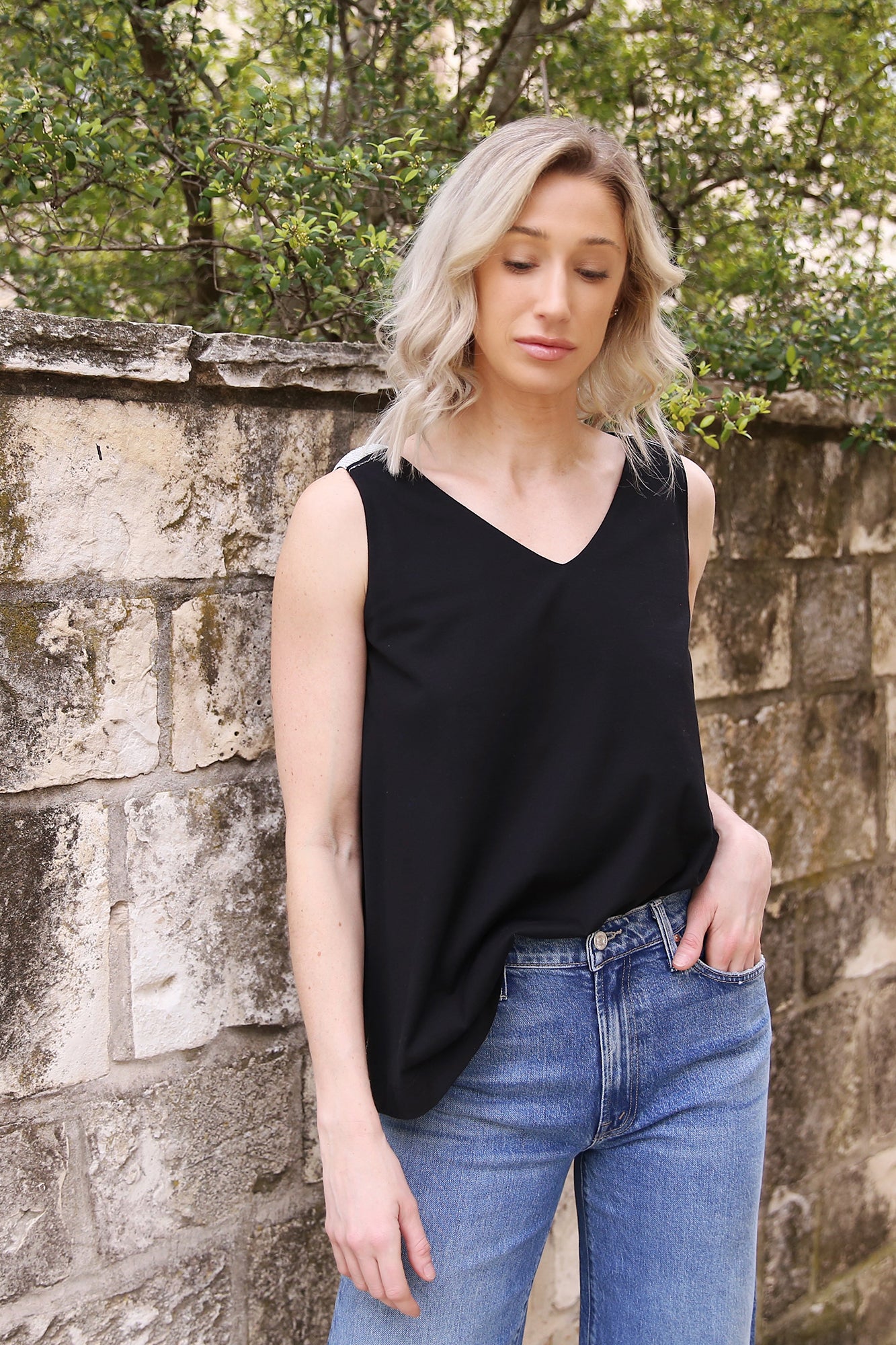 Shoulder and Side Detail Black Tank Top