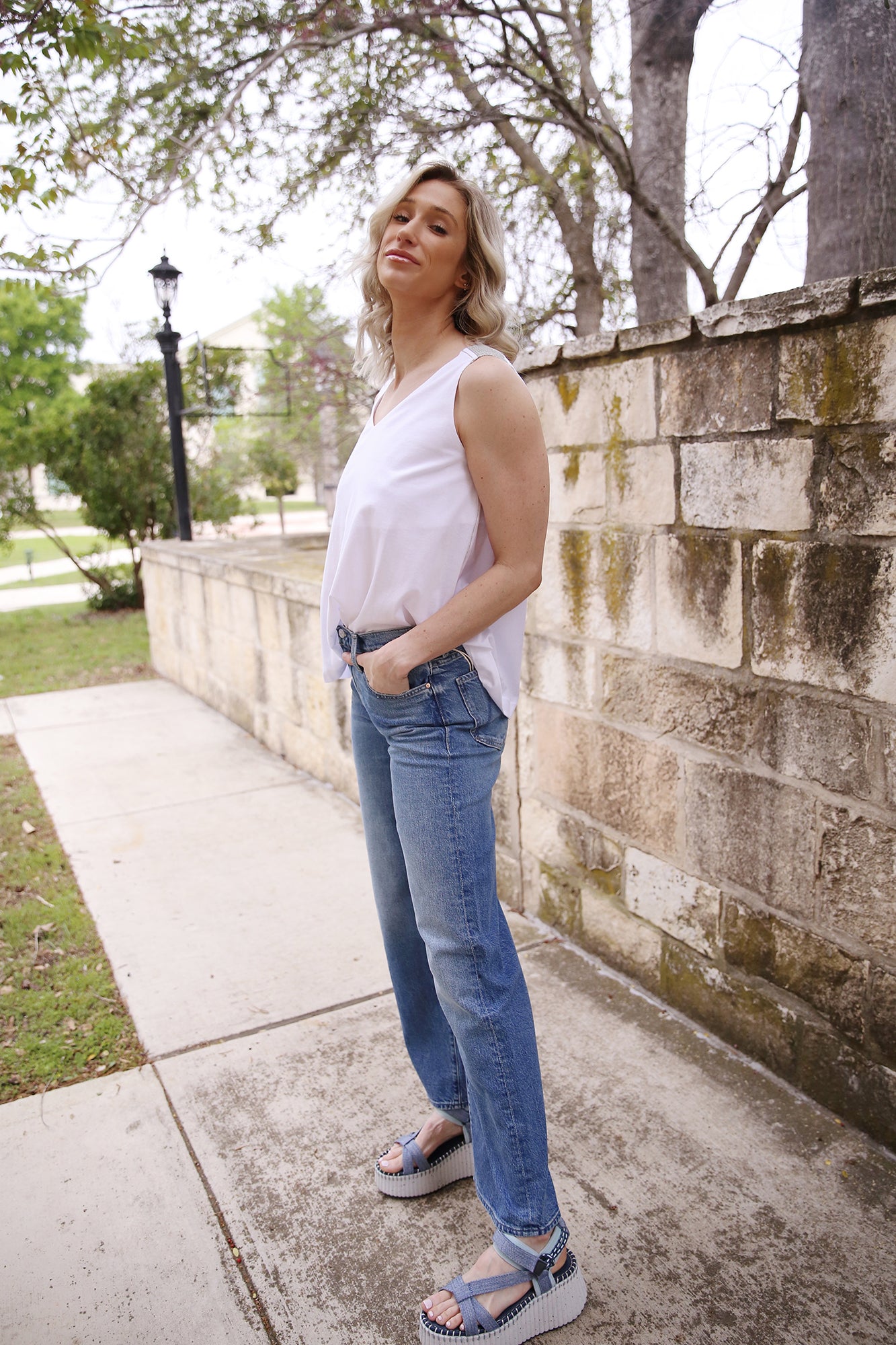 Shoulder and Side Detail White Tank Top