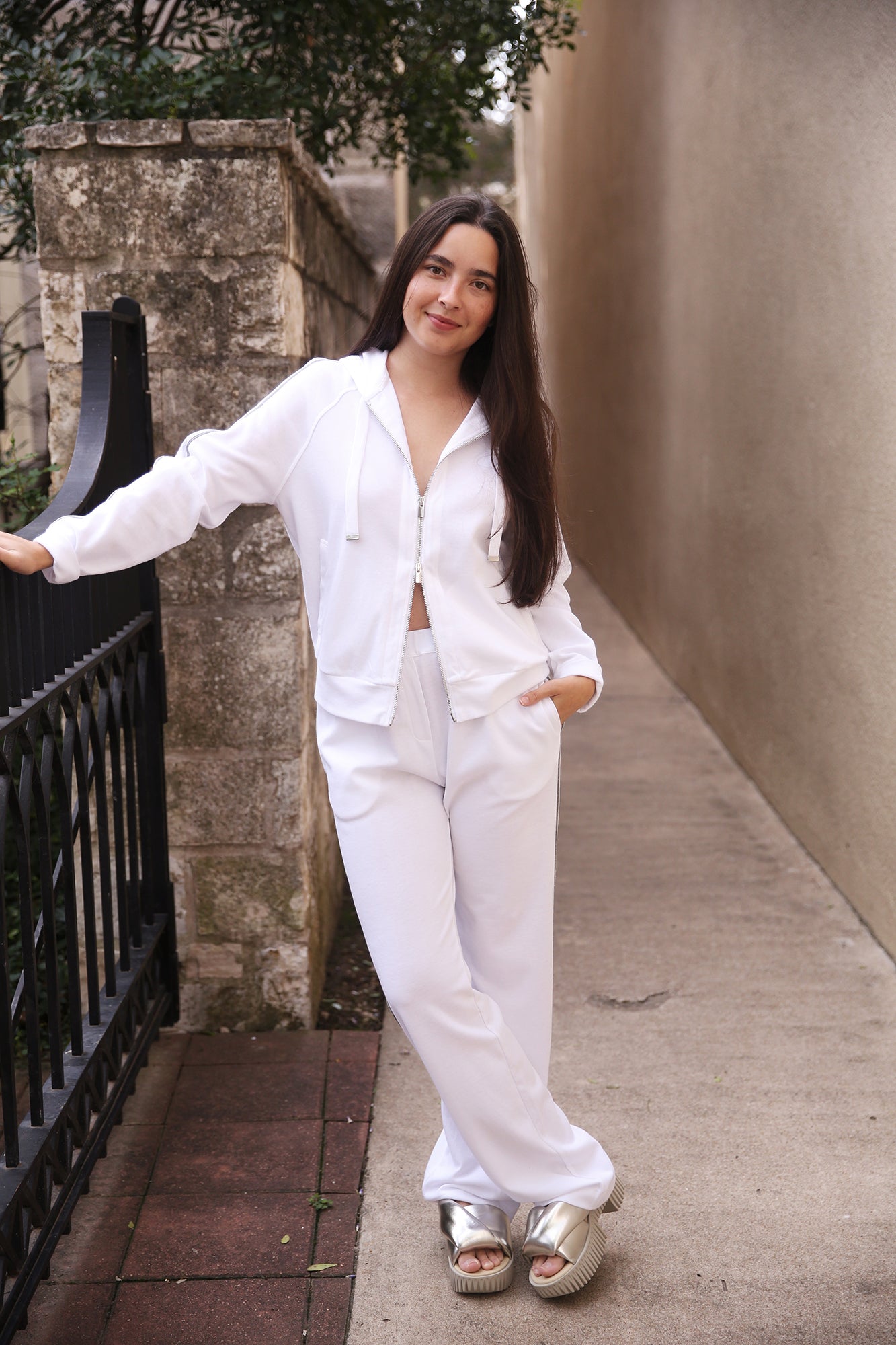 White With Grey And Silver Side Stripe Trouser