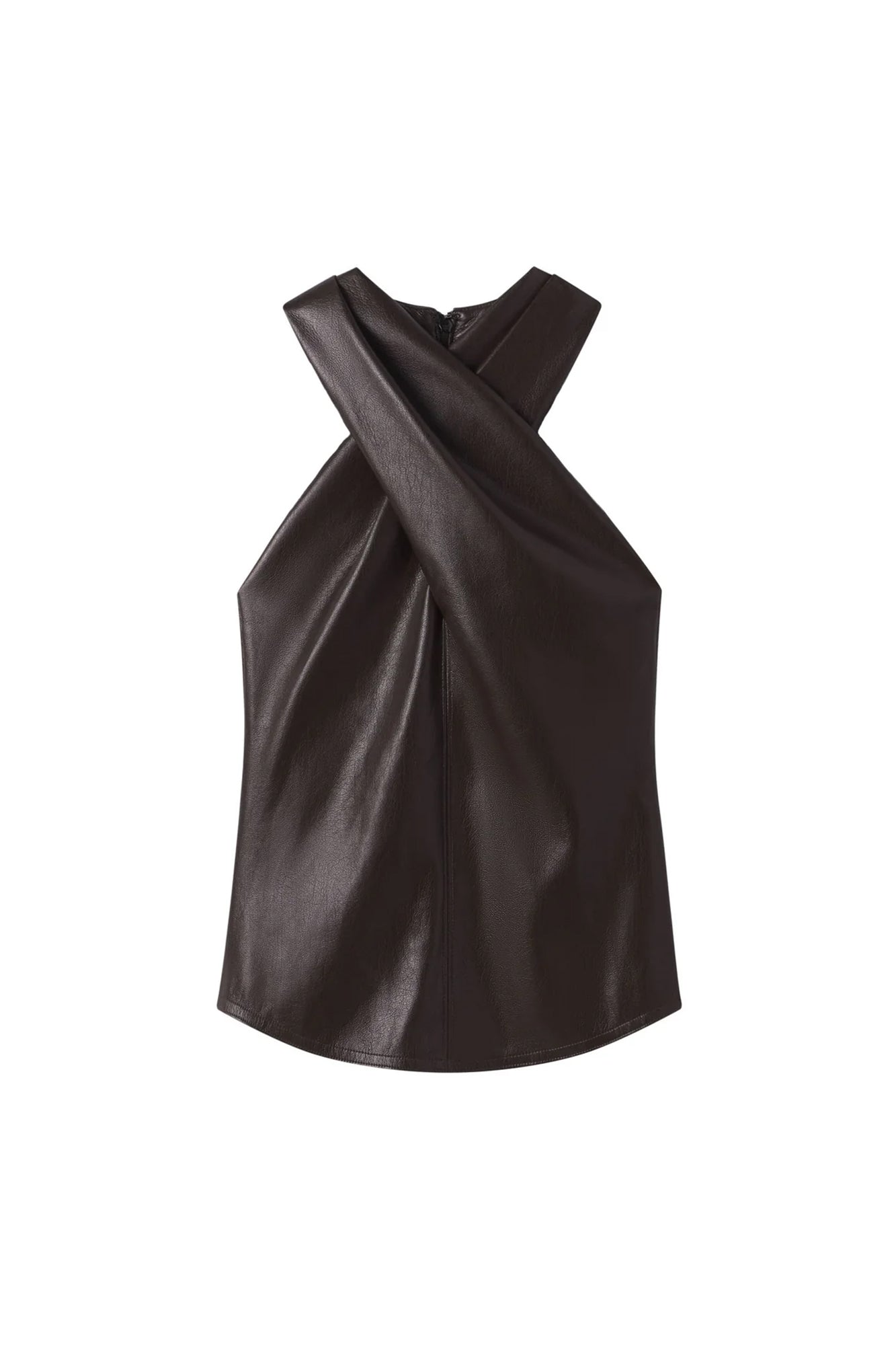 Quinn Vegan Leather Halter Top Chocolate Plum
