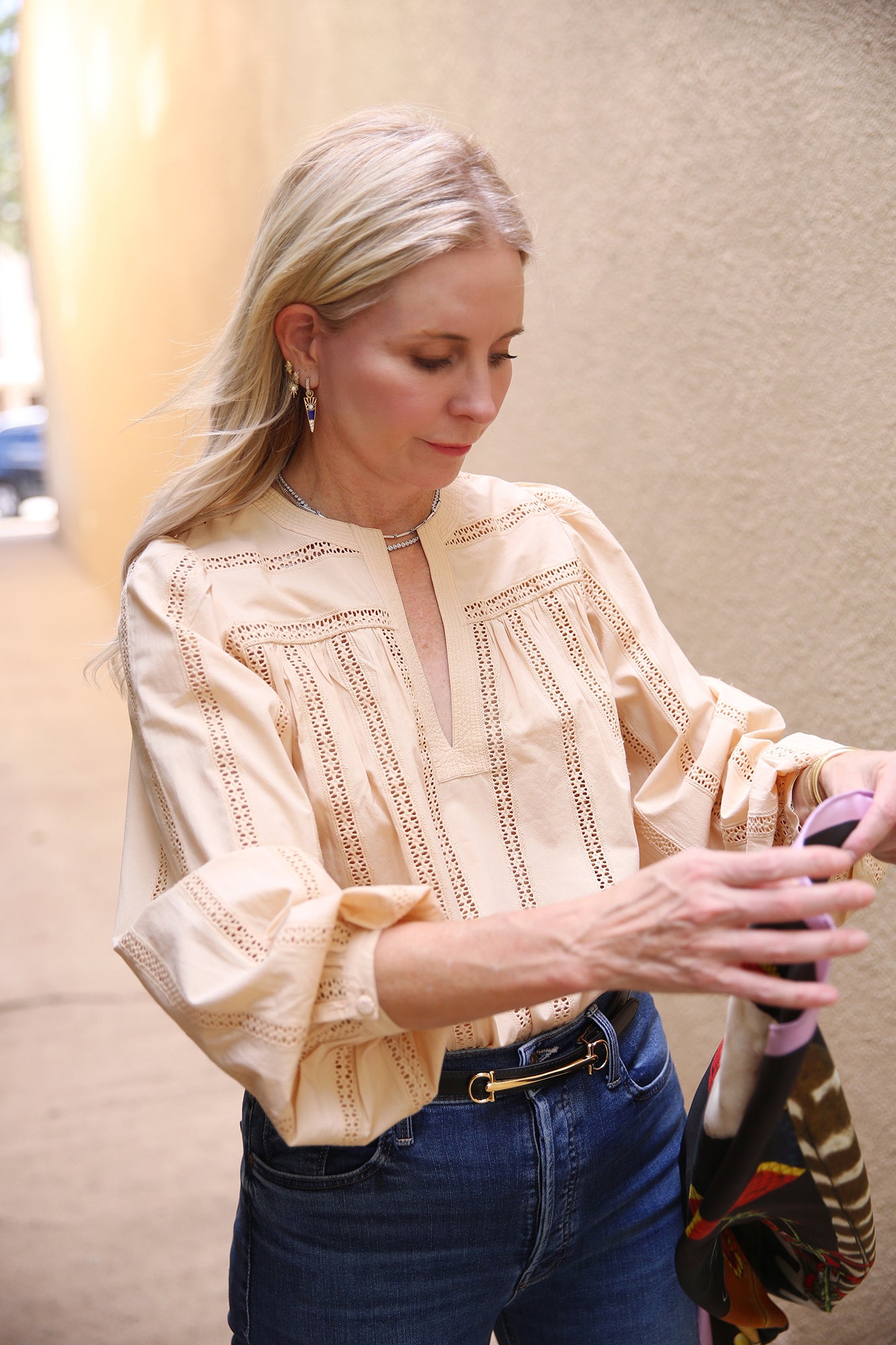 Rowan Blouse Cotton Striped Long-Sleeve Top Petal