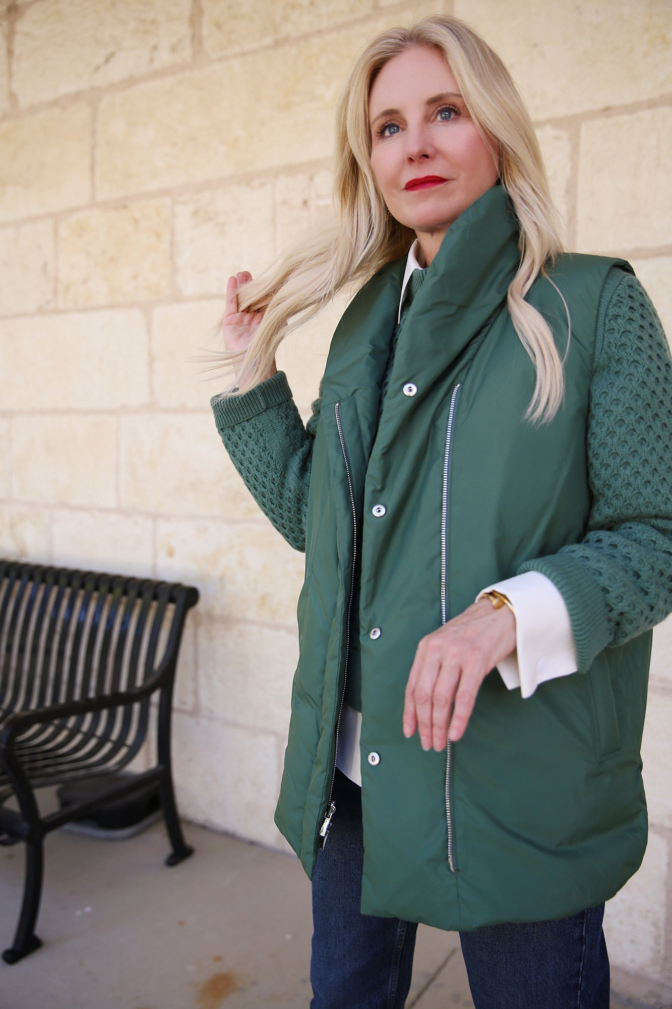 Recycled Tech Reversible Shawl Collar Down Vest Ivy Vine