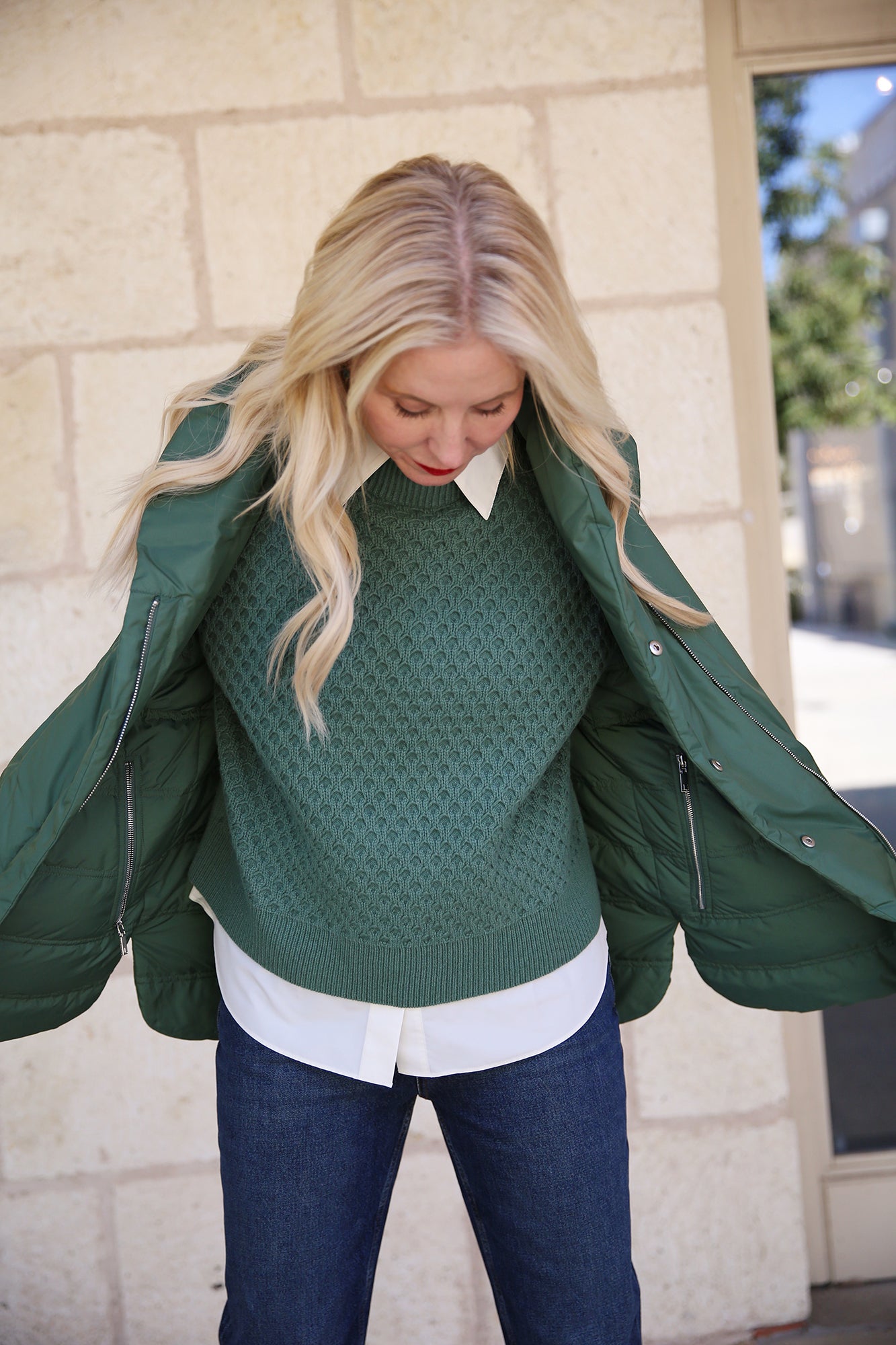 Recycled Tech Reversible Shawl Collar Down Vest Ivy Vine