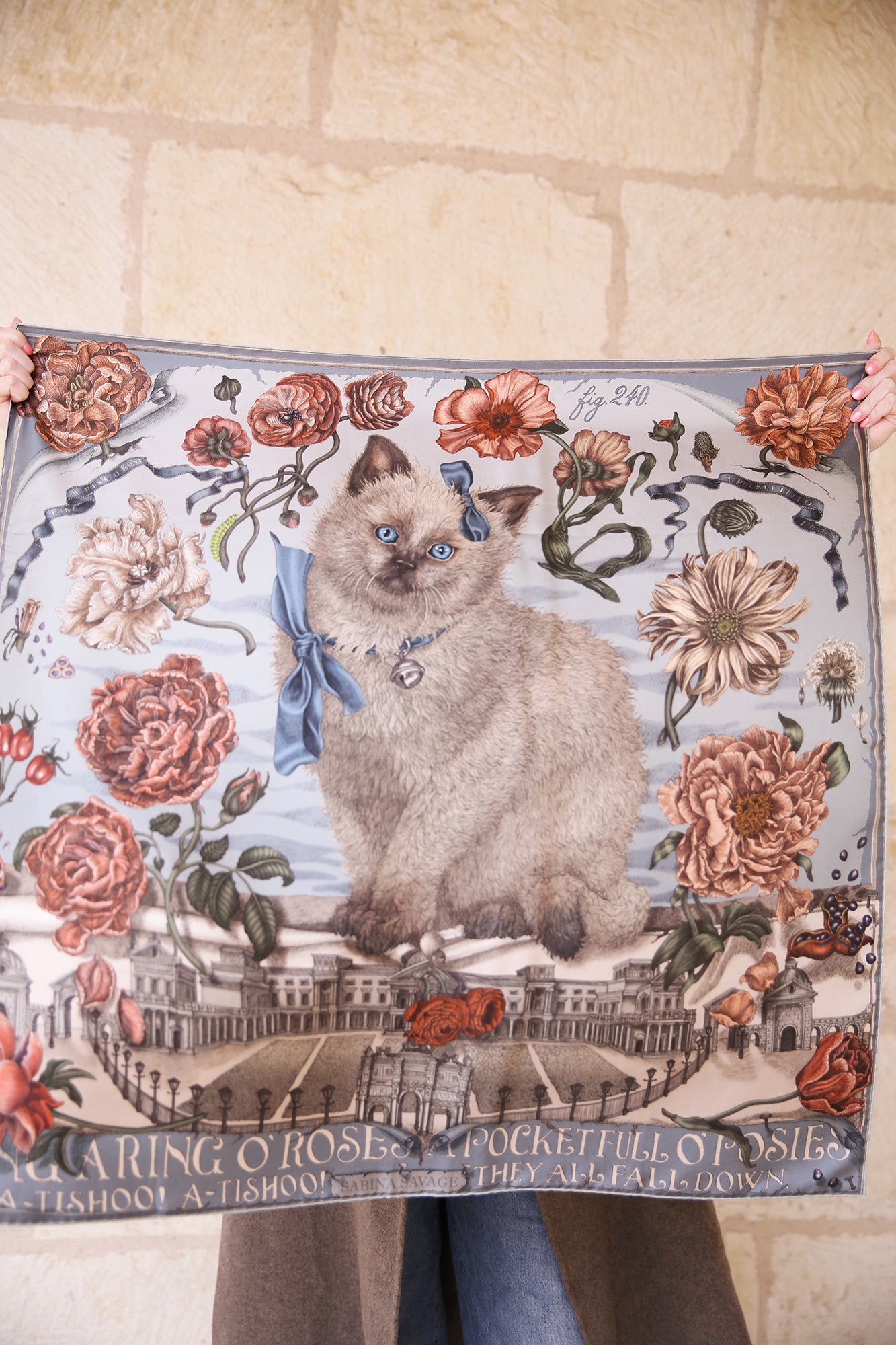 Ring a Ring O' Roses 100% Silk Twill Scarf Square 90cm x 90cm