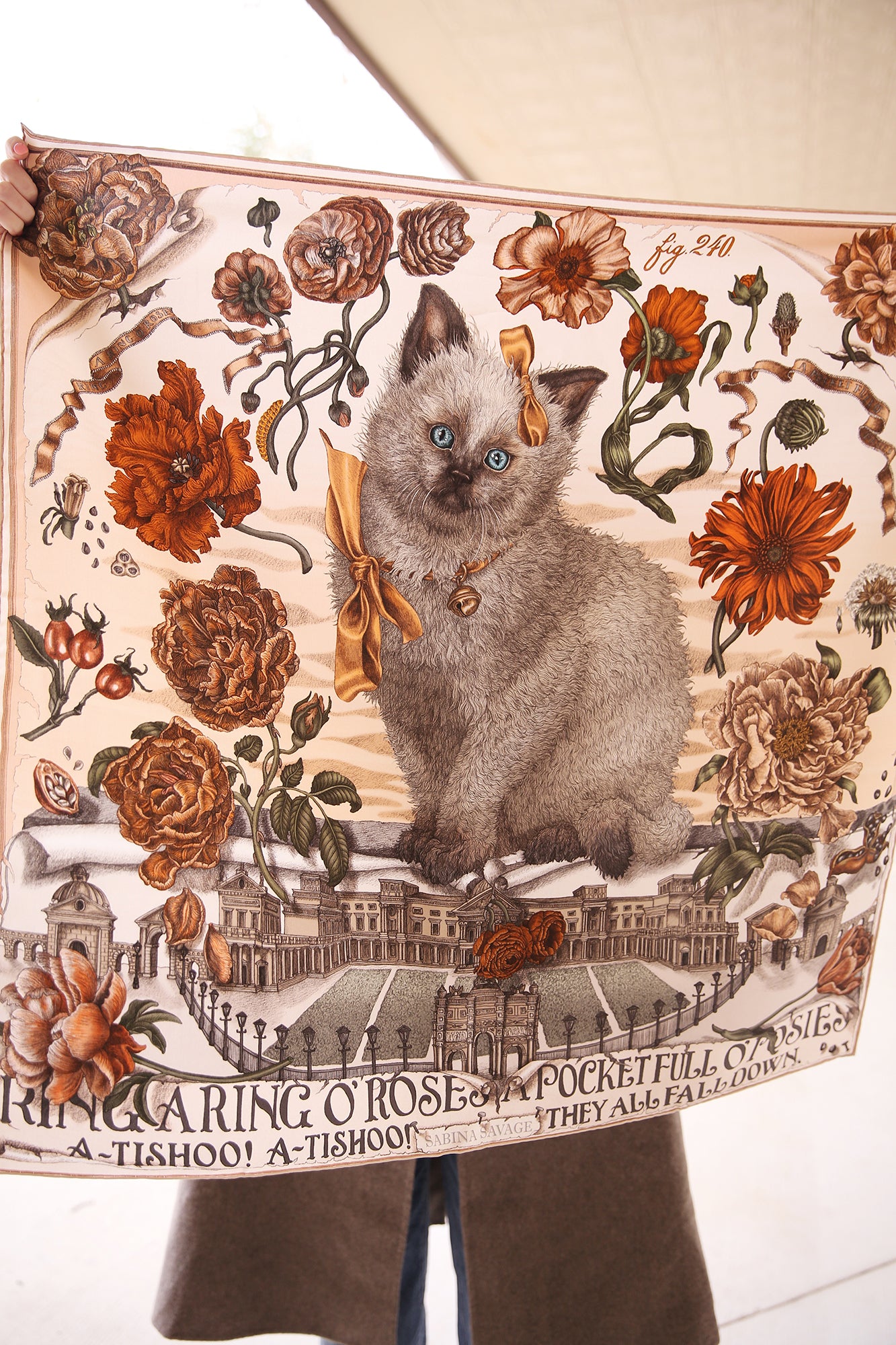 Ring a Ring O' Roses 100% Silk Twill Scarf Square 90cm x 90cm