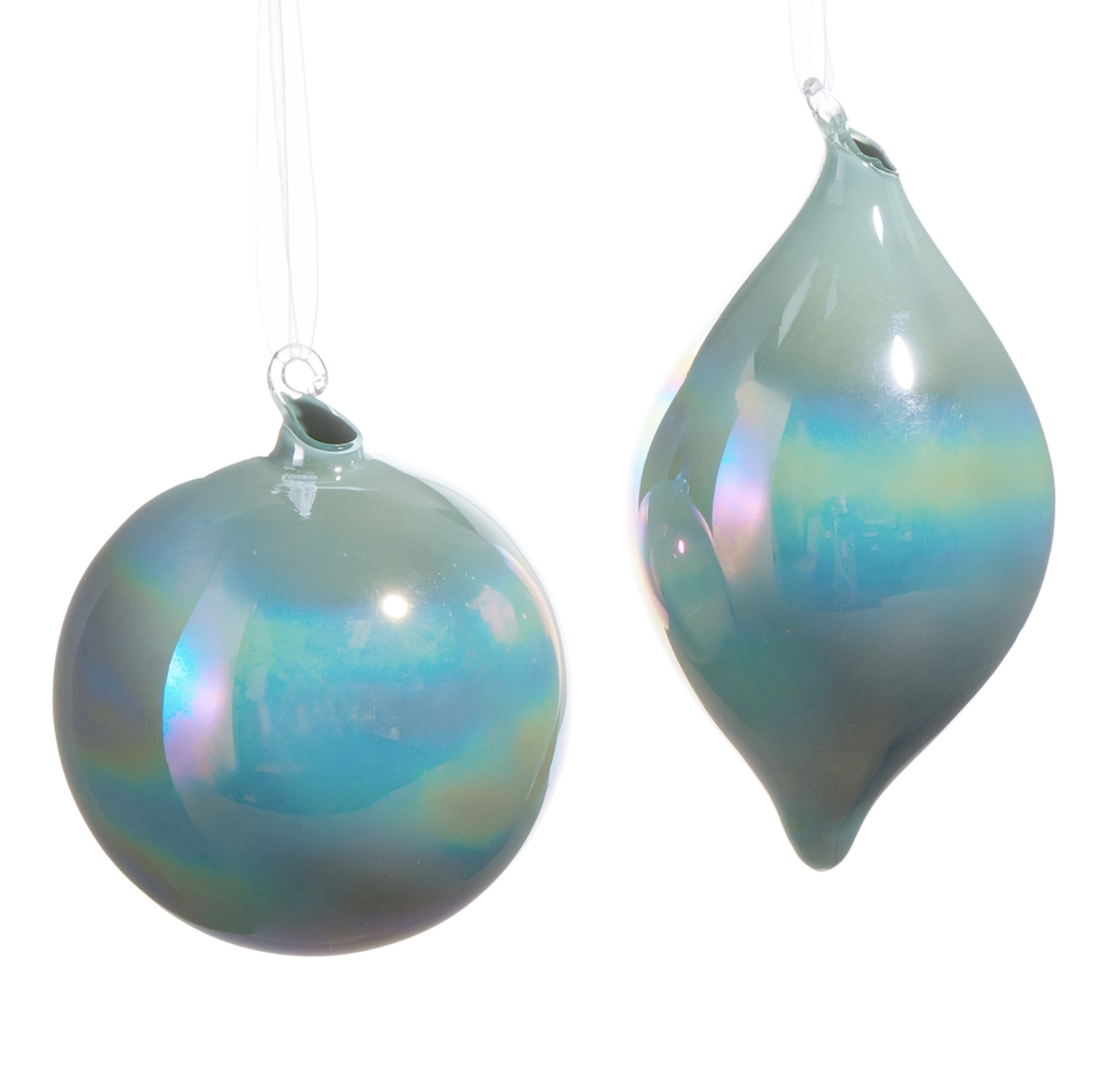 4" Blue Iridescent Blown Glass Ornament
