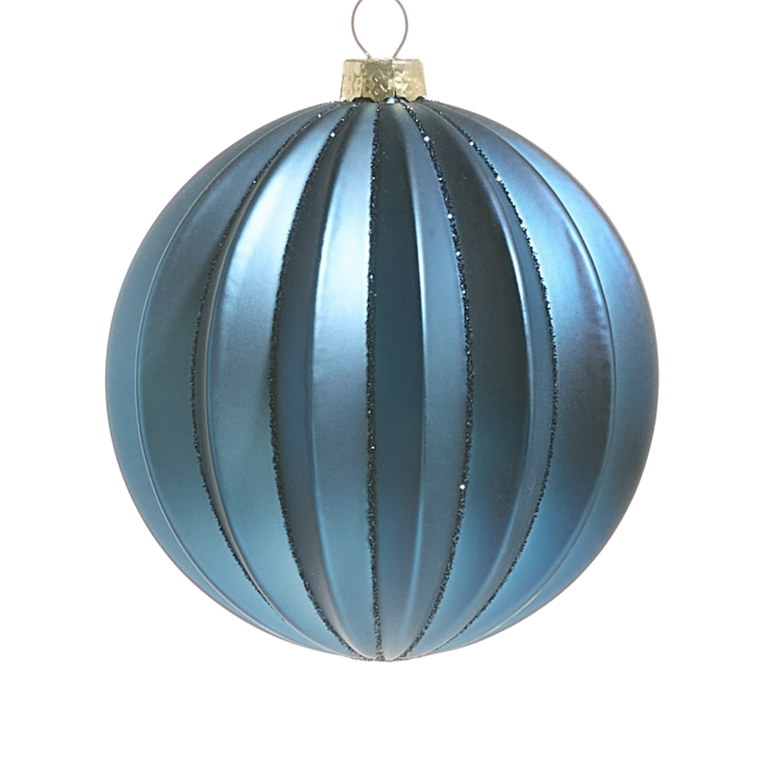 4" Blue Ribbed Ball Ornament