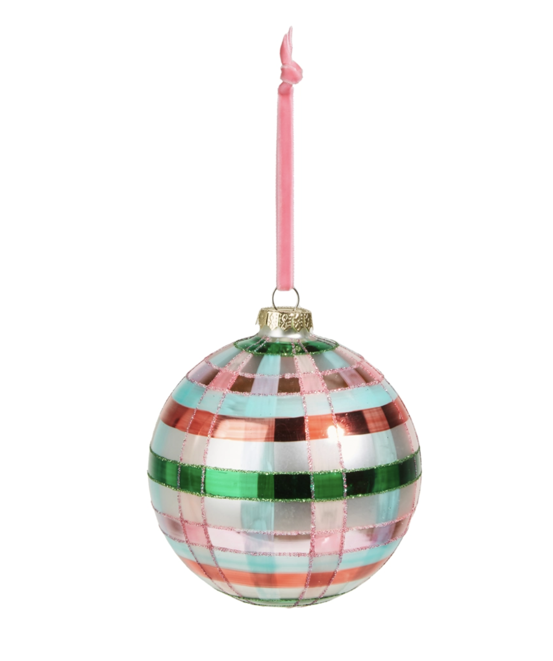Pink and Green Plaid Ball Ornament