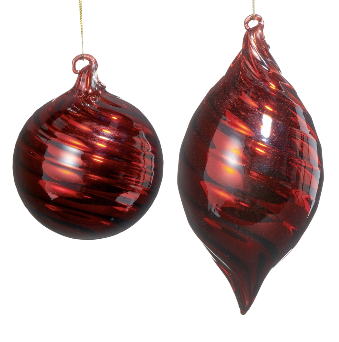5" Red Swirl Blown Glass Ornament