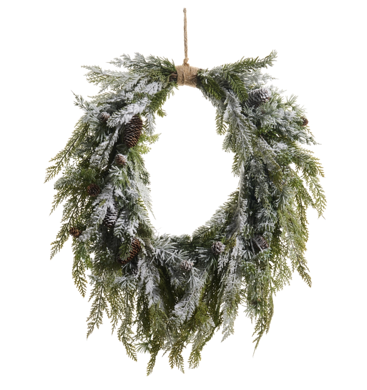 29" Flocked Oval Cedar and Mini Pinecone Wreath