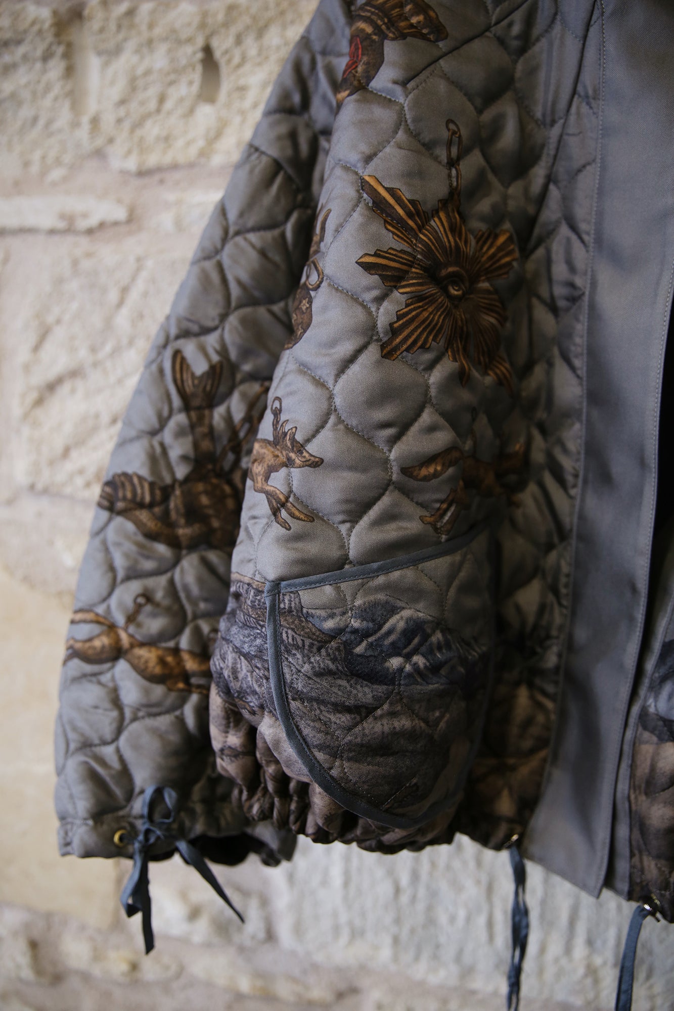 Secrets of the Bison Wild Americana 100% Silk Twill Reversible Quilted Bomber Jacket
