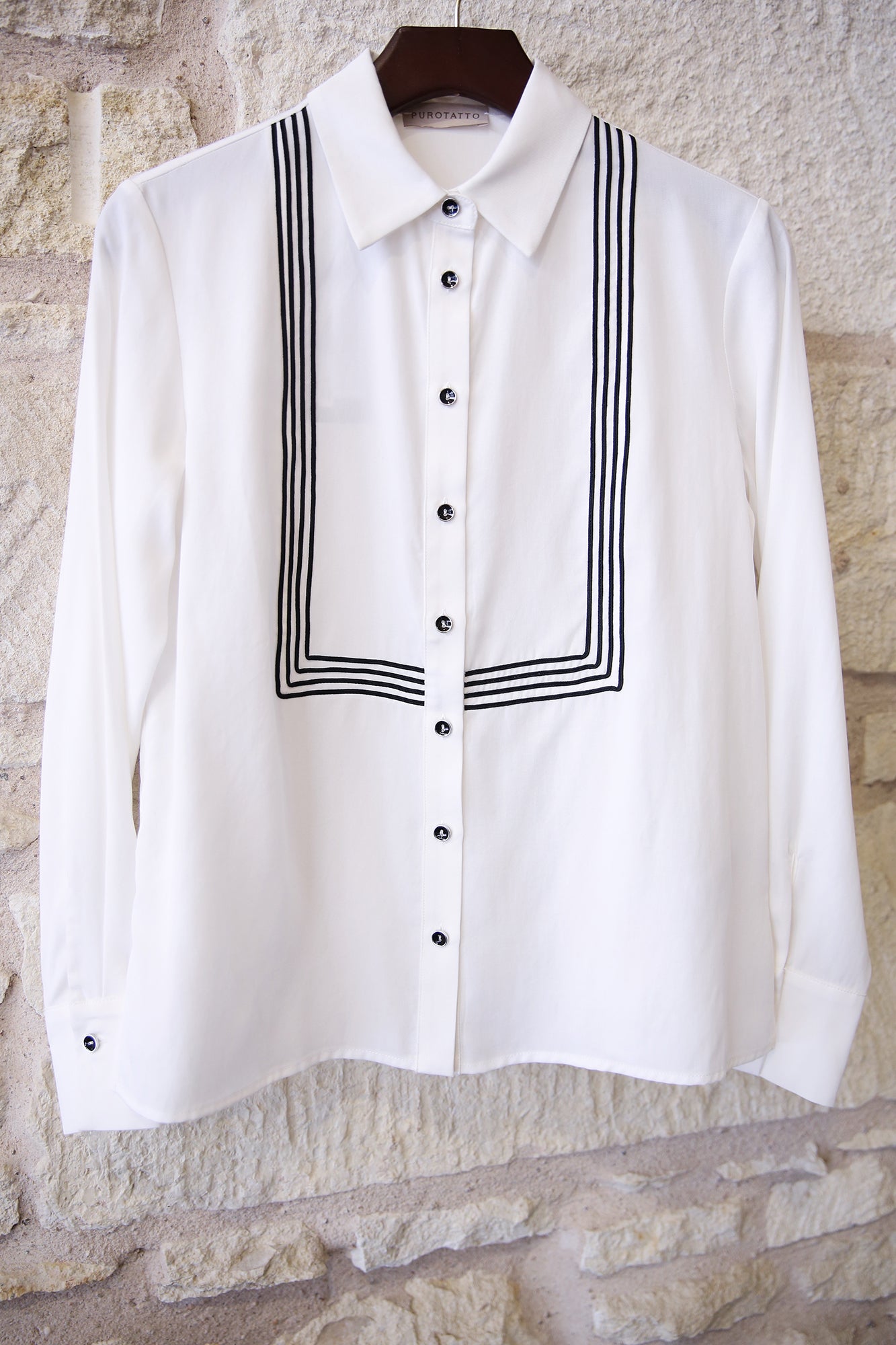 Shirt in Lyocell With Black Stripe Detail