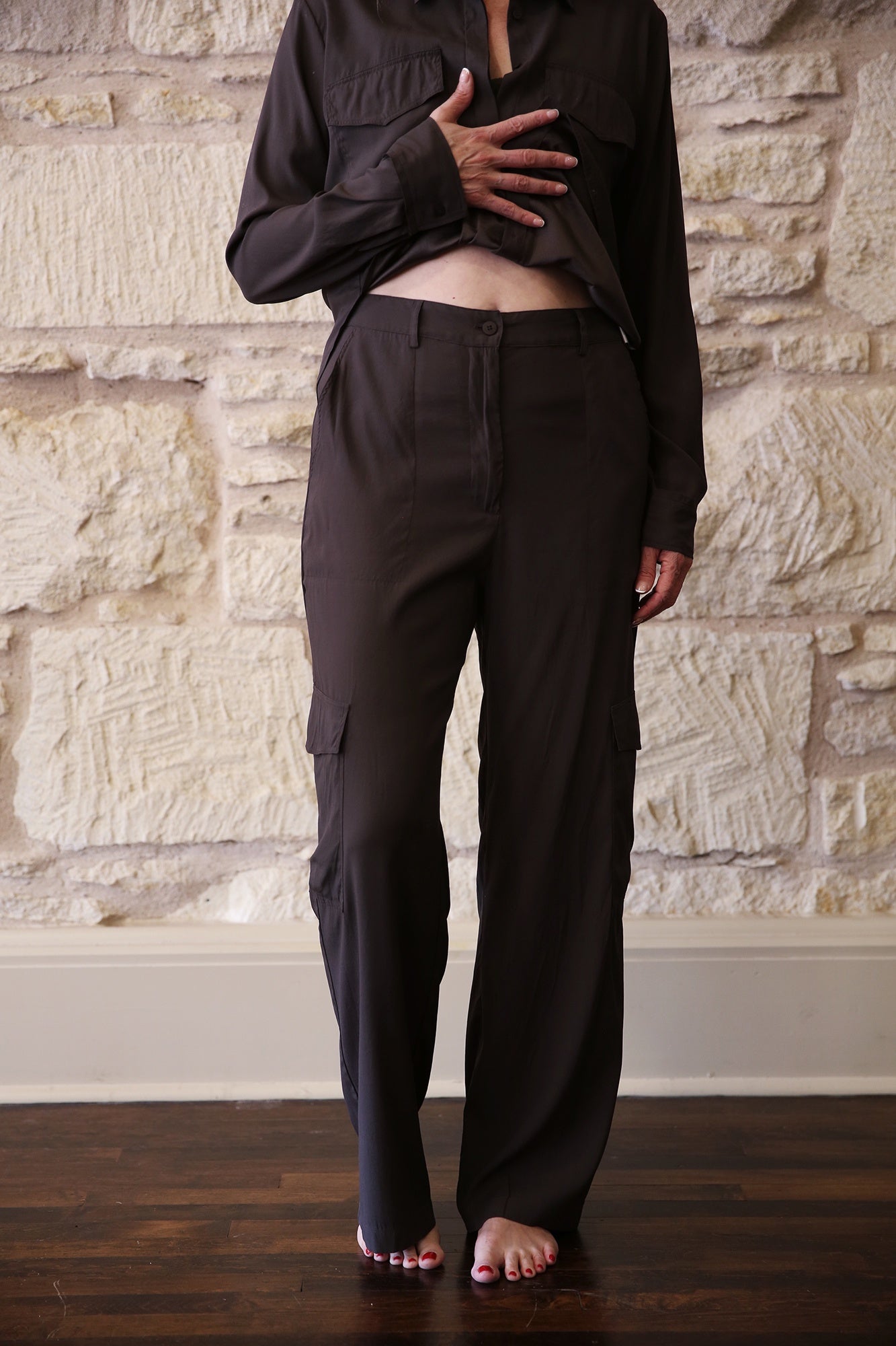 Silk Satin Cargo Pants Mulch