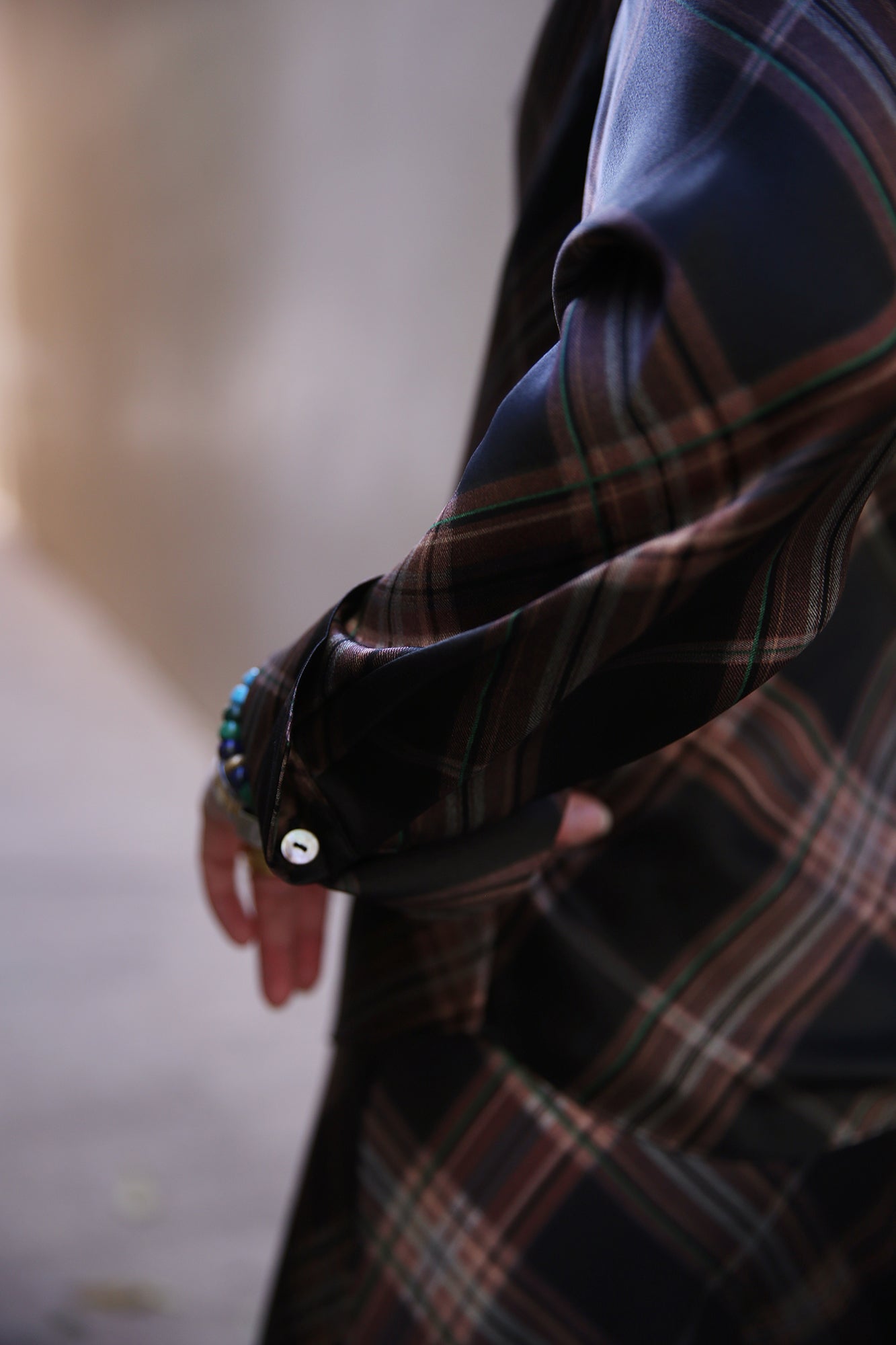 Silk Plaid Bias Long-Sleeve Blouse Vintage Petal