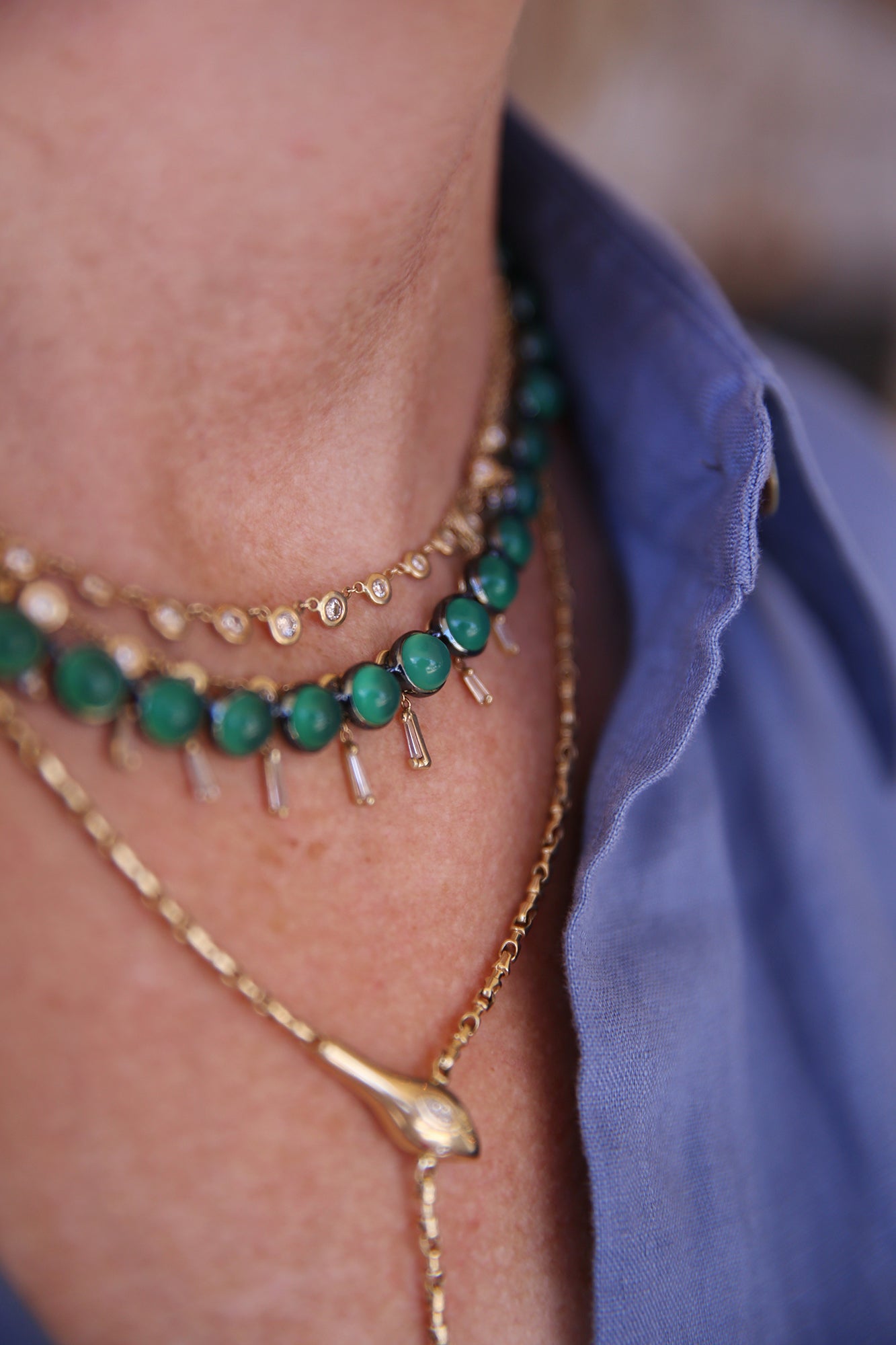 Small Dot Rivière Necklace Green Onyx