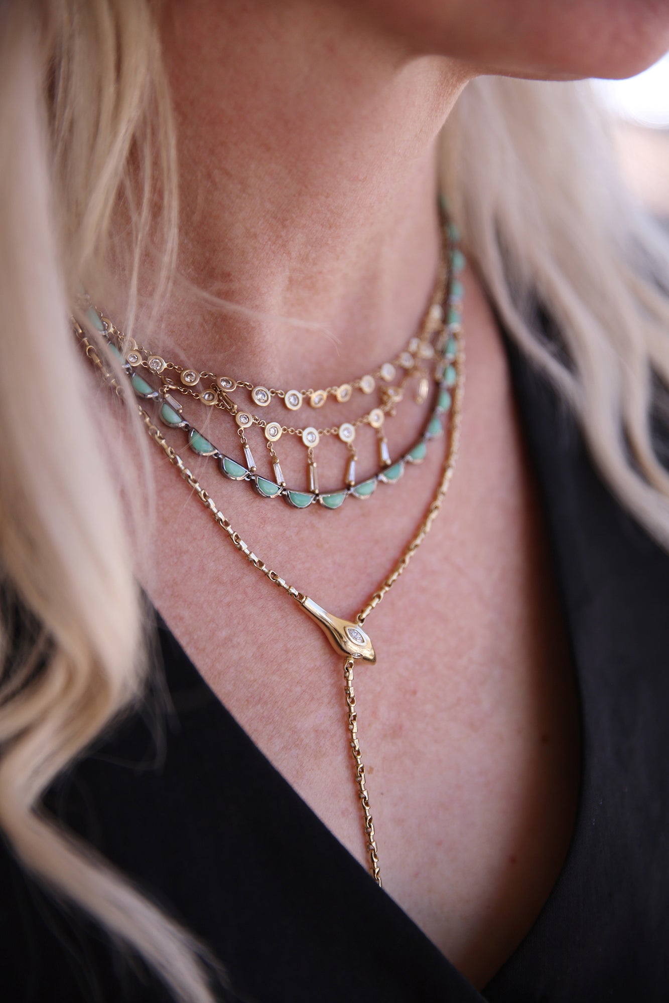 Small Scallop Rivière Necklace Chrysoprase