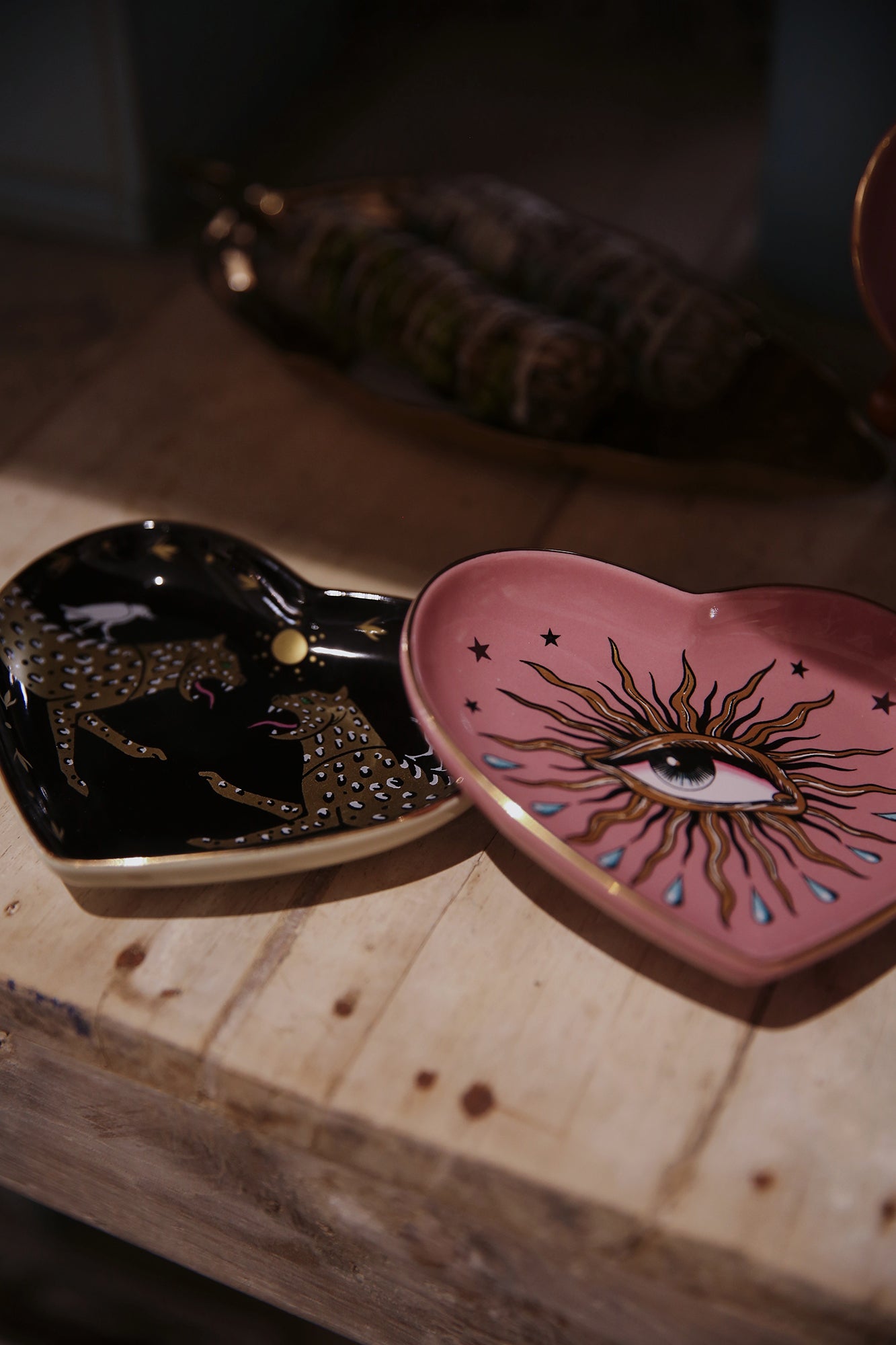 Two Cheetahs Ceramic Heart Dish