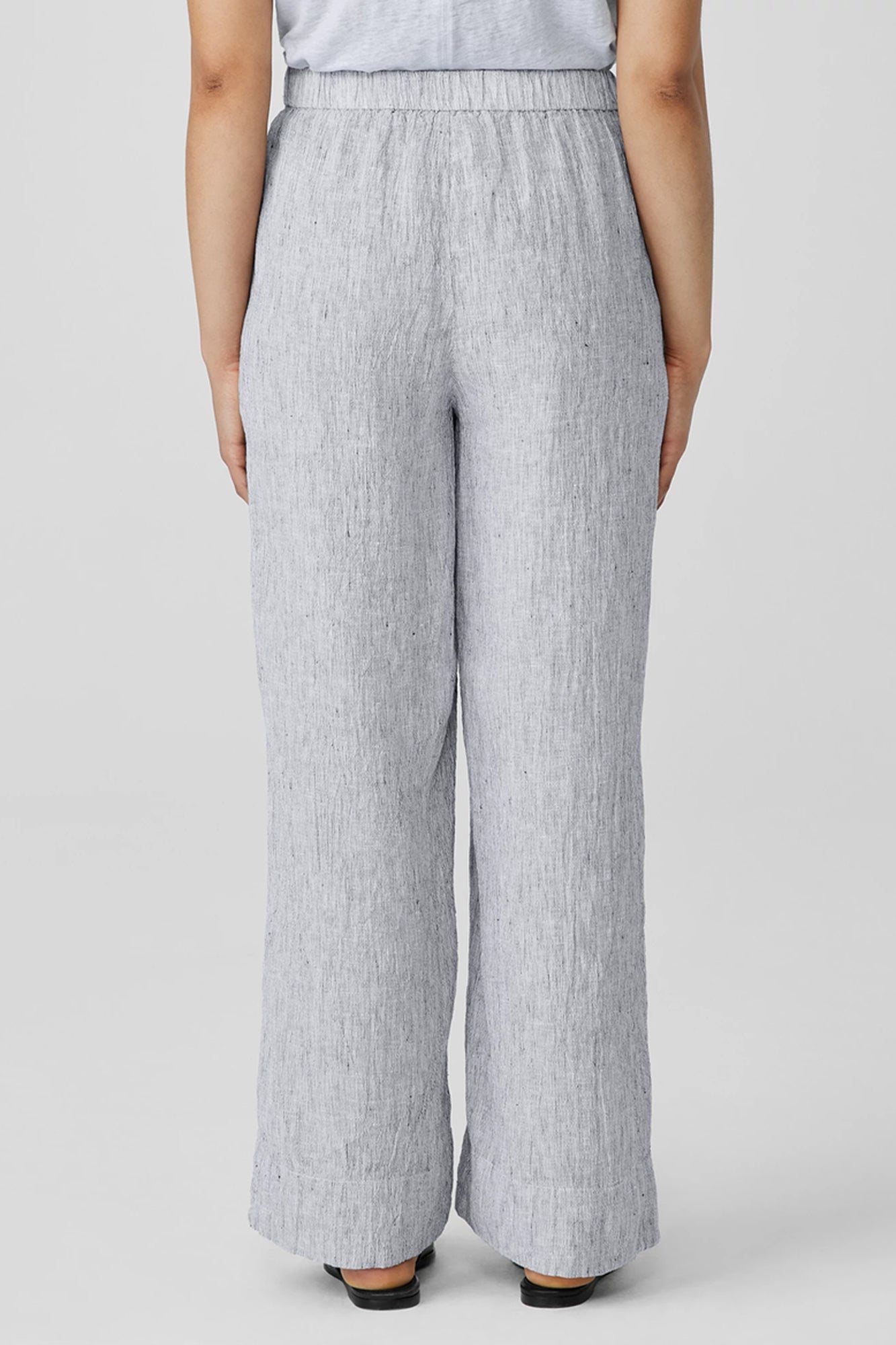 Striped Organic linen Crinkle Wide-Leg Pant White/Black