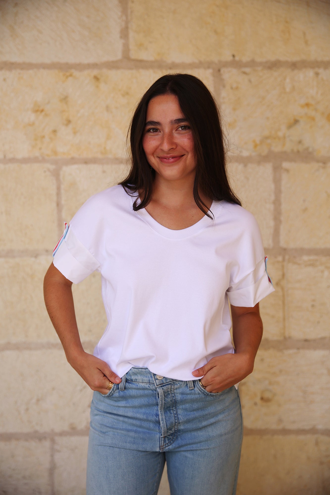 Summer Pics Material Mix T-Shirt White