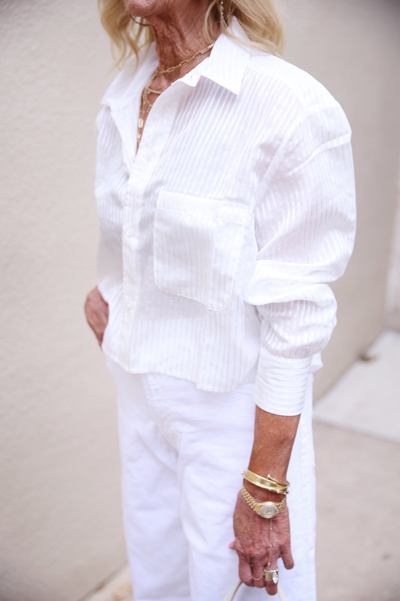 The SHORTY Shirt Cotton Silk White Sheer Stripe